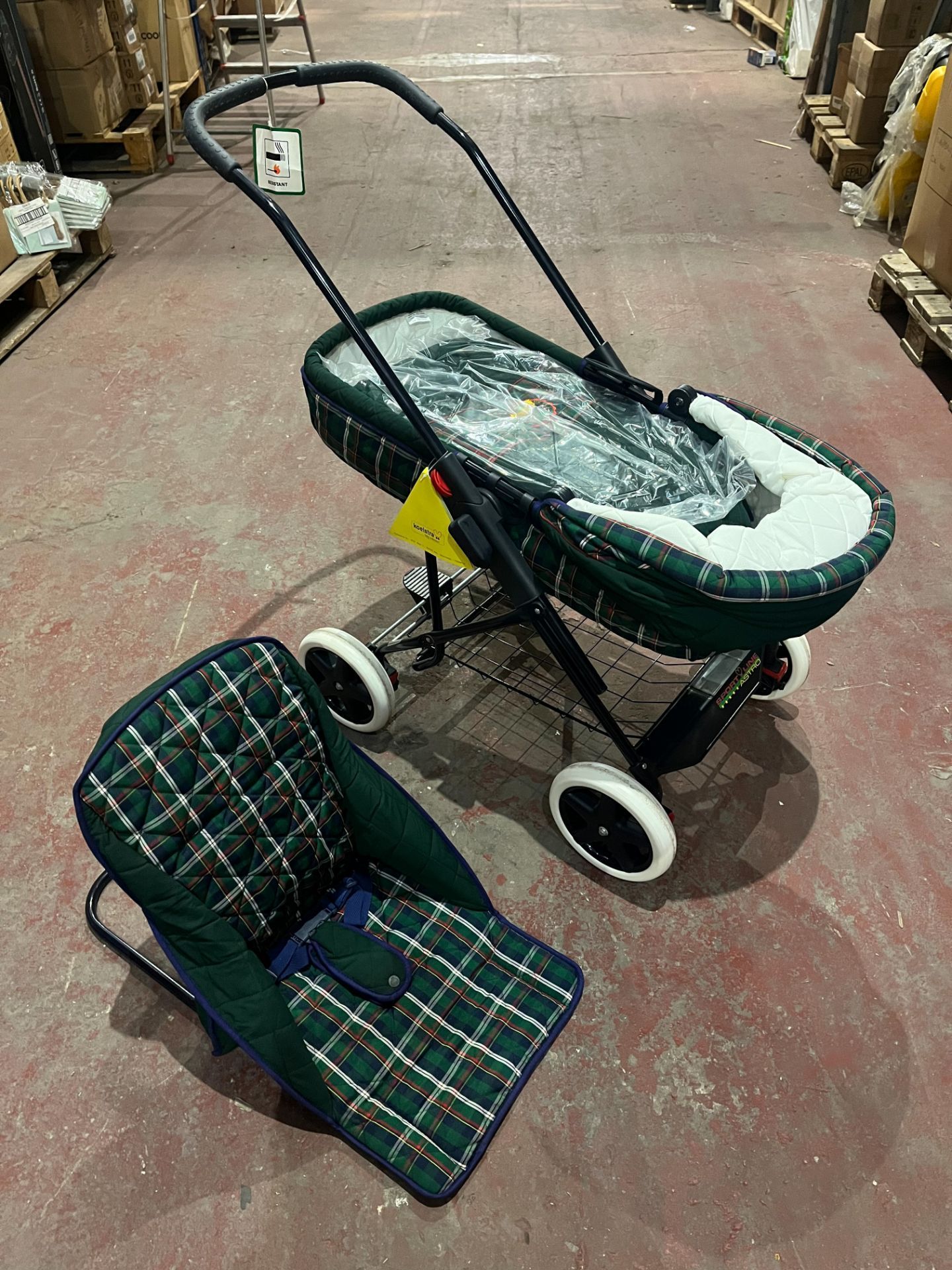 2 X GREEN CHEQUERED DESIGN PRAMS R18-8