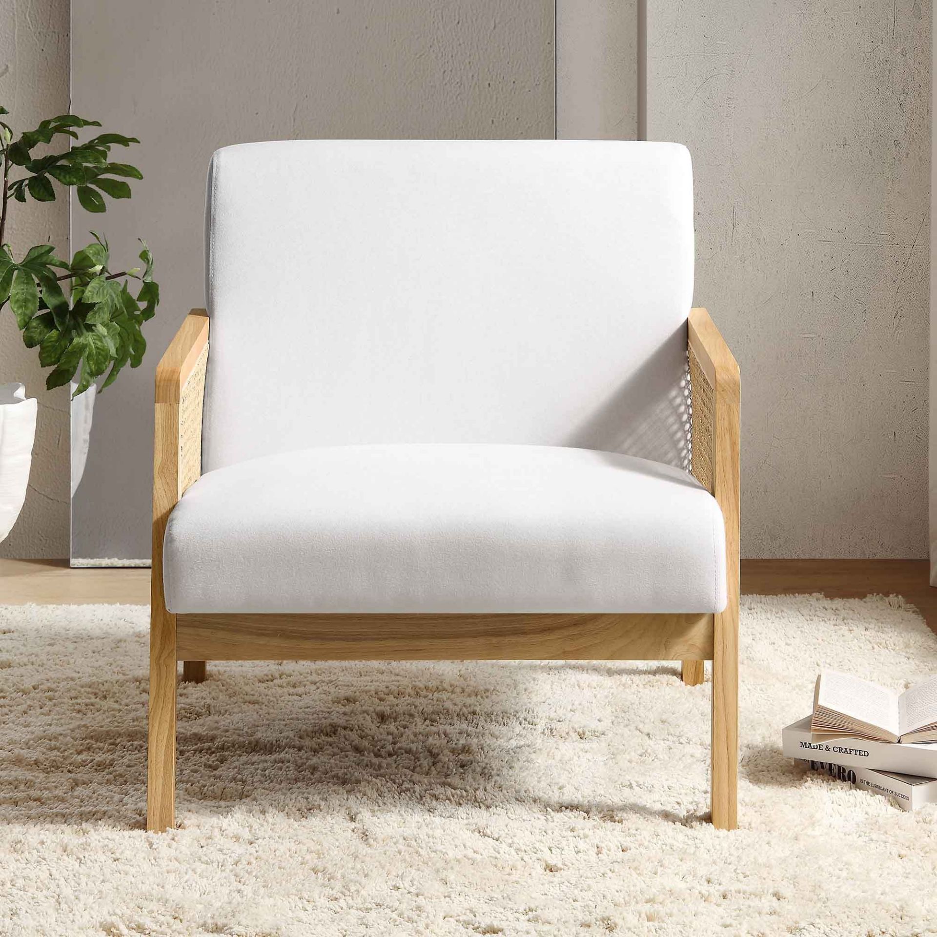 Fyne Beige Fabric Natural Frame Rattan Armchair. - BI. RRP £229.99. Crafted from solid wood, the - Image 2 of 2