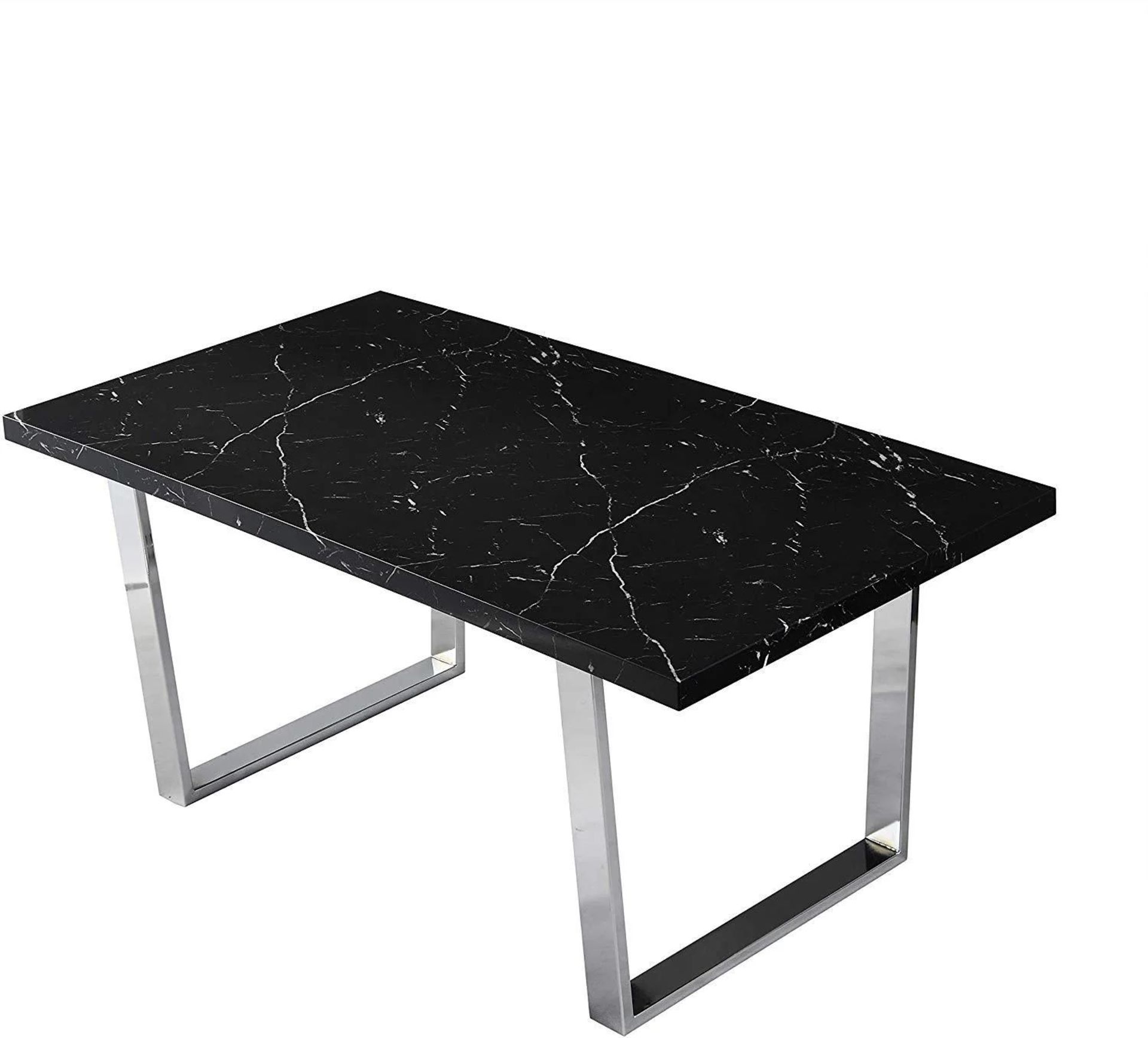 BIASCA 6-Seater High Gloss Marble Effect Dining Table with Silver Chrome Legs Black. BI. RRP £359. - Image 2 of 2