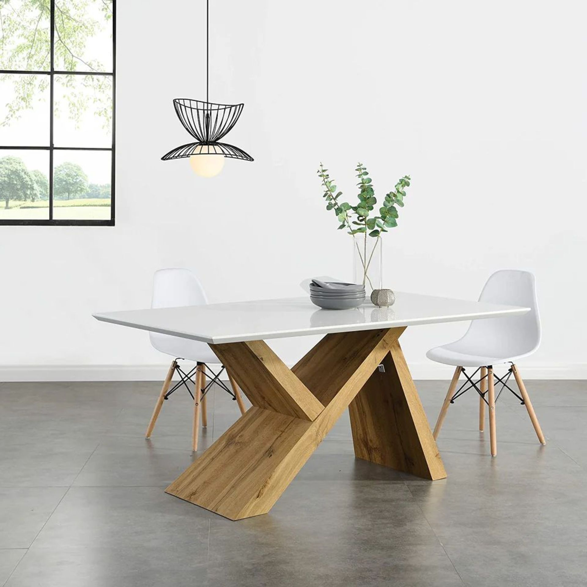 Orillia Oak Effect 160 cm Dining Table with White Top. - BI. RRP £389.99. Featuring high gloss white