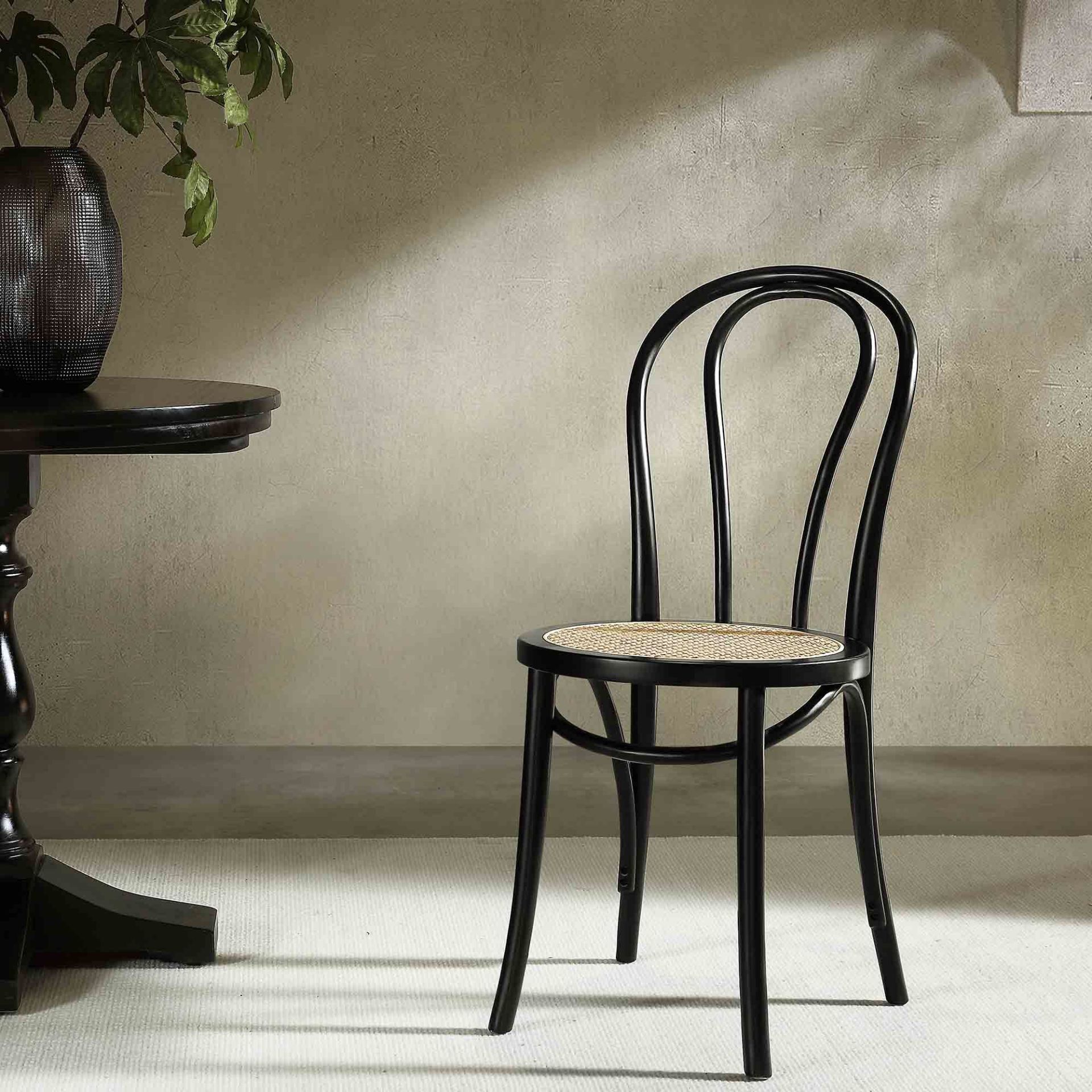 Camille Elm Wood and Rattan Bentwood Dining Chair, Black. - BI. RRP £139.99. Inspired by the