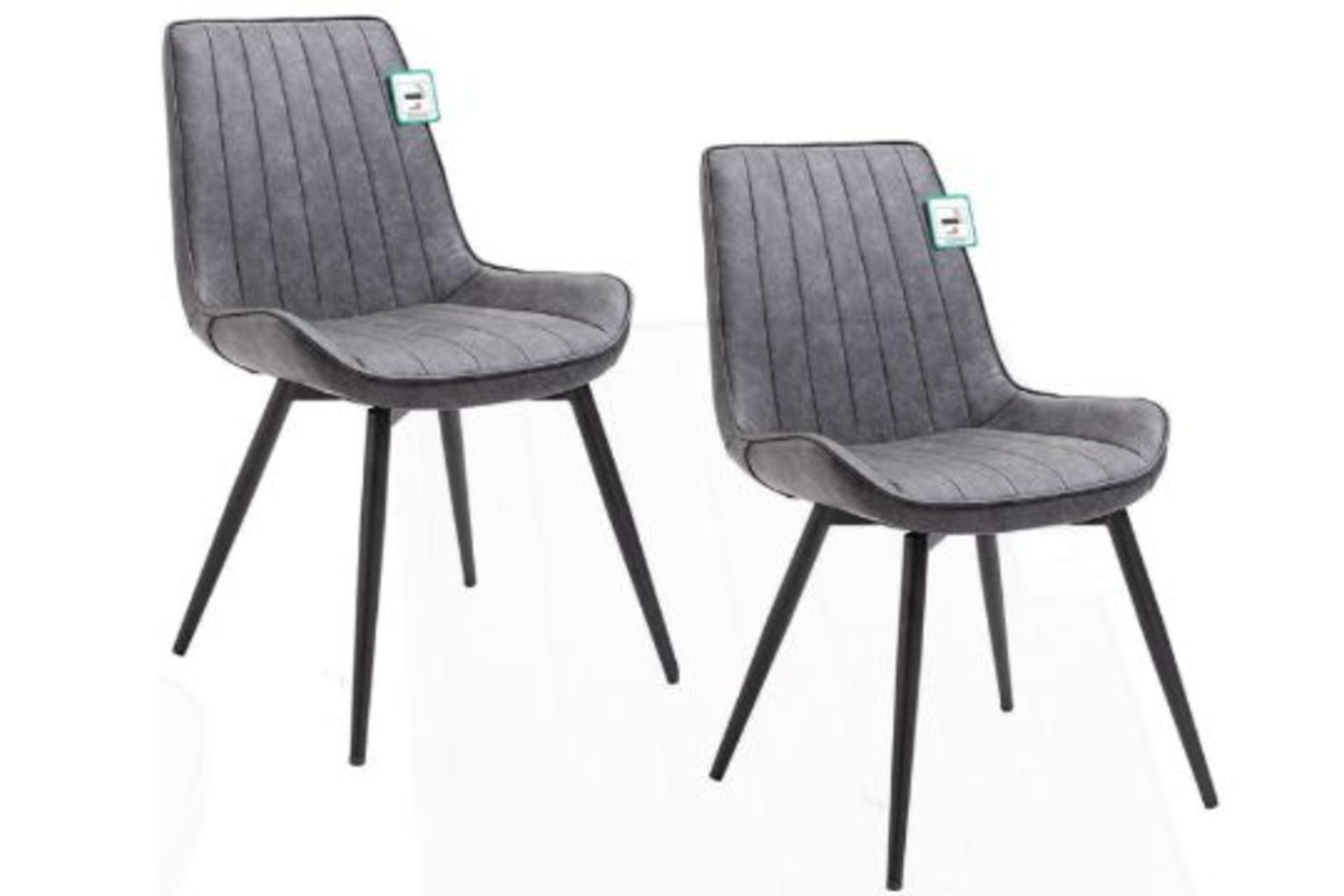 Cala Set of 2 Grey PU leather Dining Chairs. -BI. RRP £259.99. A set of 2 chairs in vintage style