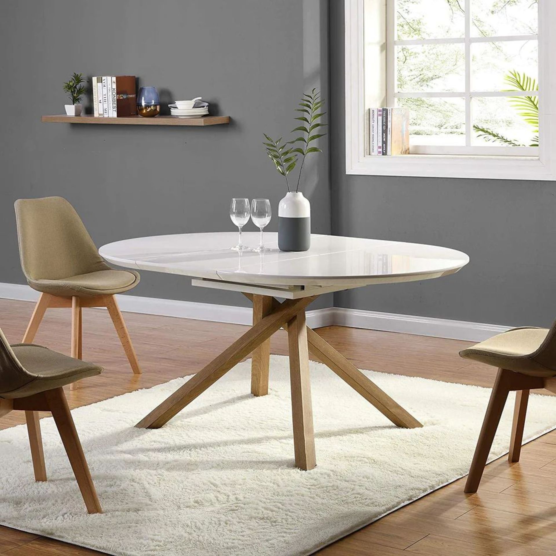 Grenchen Round to Oval 4 to 6-Seater White High Gloss Extendable Dining Table. - BI. RRP £419.99.