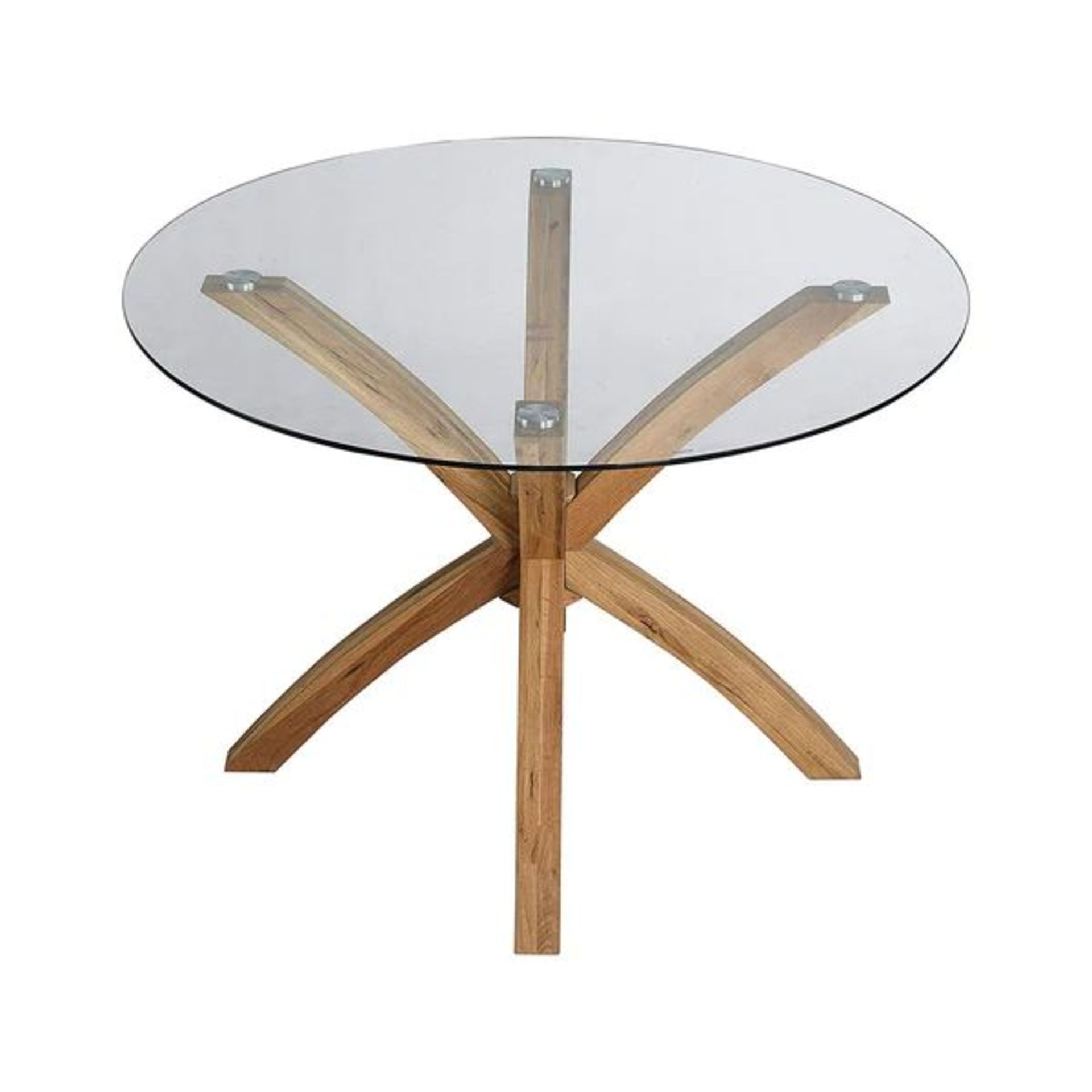 Lugano 110cm Round Glass Top Solid Oak Legs Dining Table. - BI. RRP £379.99. Featuring four subtly - Image 2 of 2