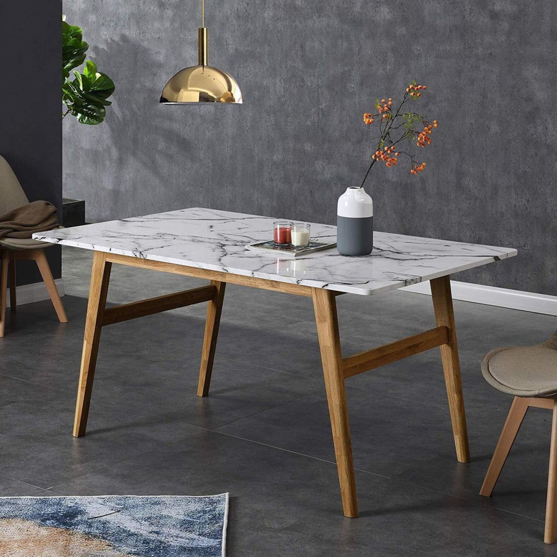 ASCONA White Marble Effect 6-Seater Dining Table with Solid Oak Legs. - BI. RRP £439.99. Inspired by