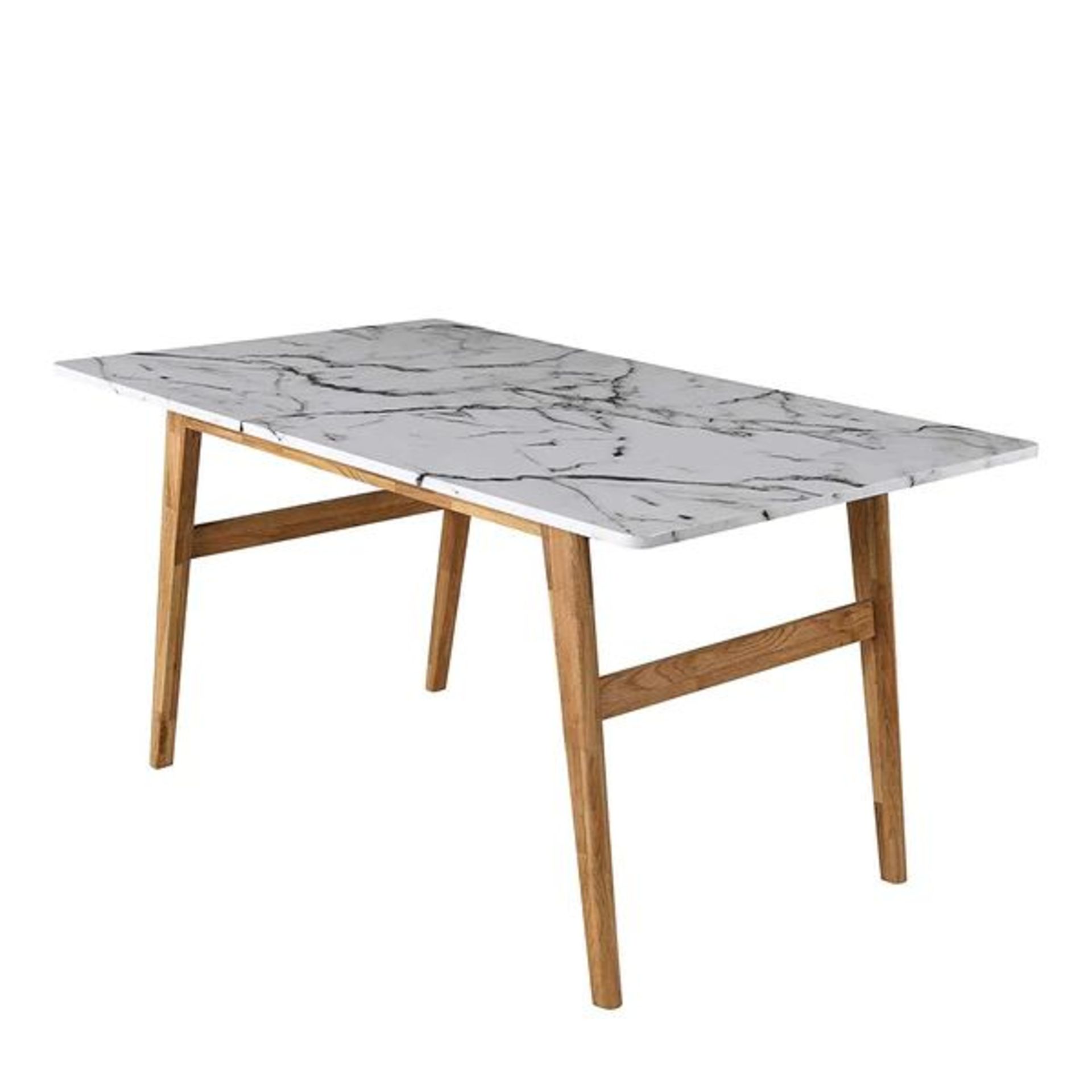 ASCONA White Marble Effect 6-Seater Dining Table with Solid Oak Legs. - BI. RRP £439.99. Inspired by - Image 2 of 2