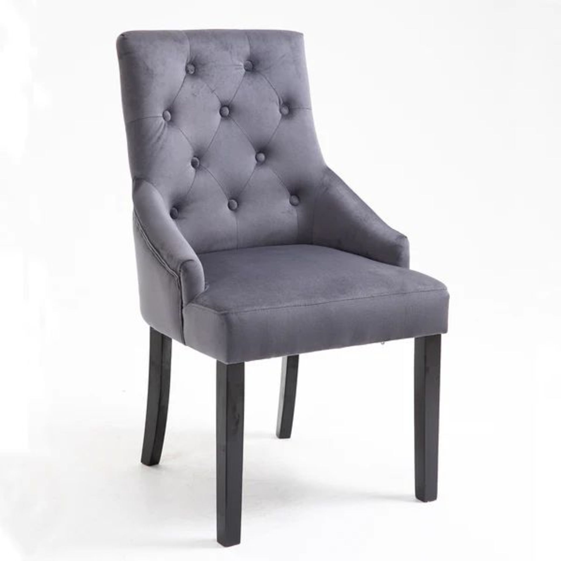 Harbury Set of 2 Buttoned Dining Chairs (Dark Grey Velvet with Black Legs). - BI. RRP £309.99. Our - Image 2 of 2