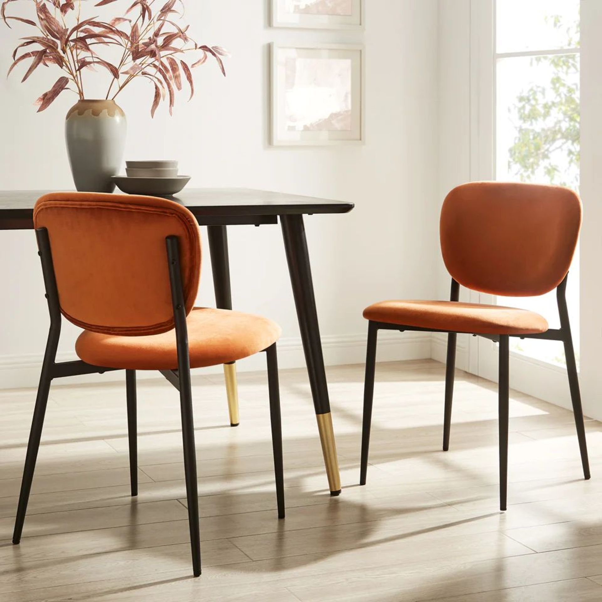 Kelmarsh Set of 2 Orange Velvet Upholstered Dining Chairs. - BI. RRP £219.99. Our Kelmarsh dining