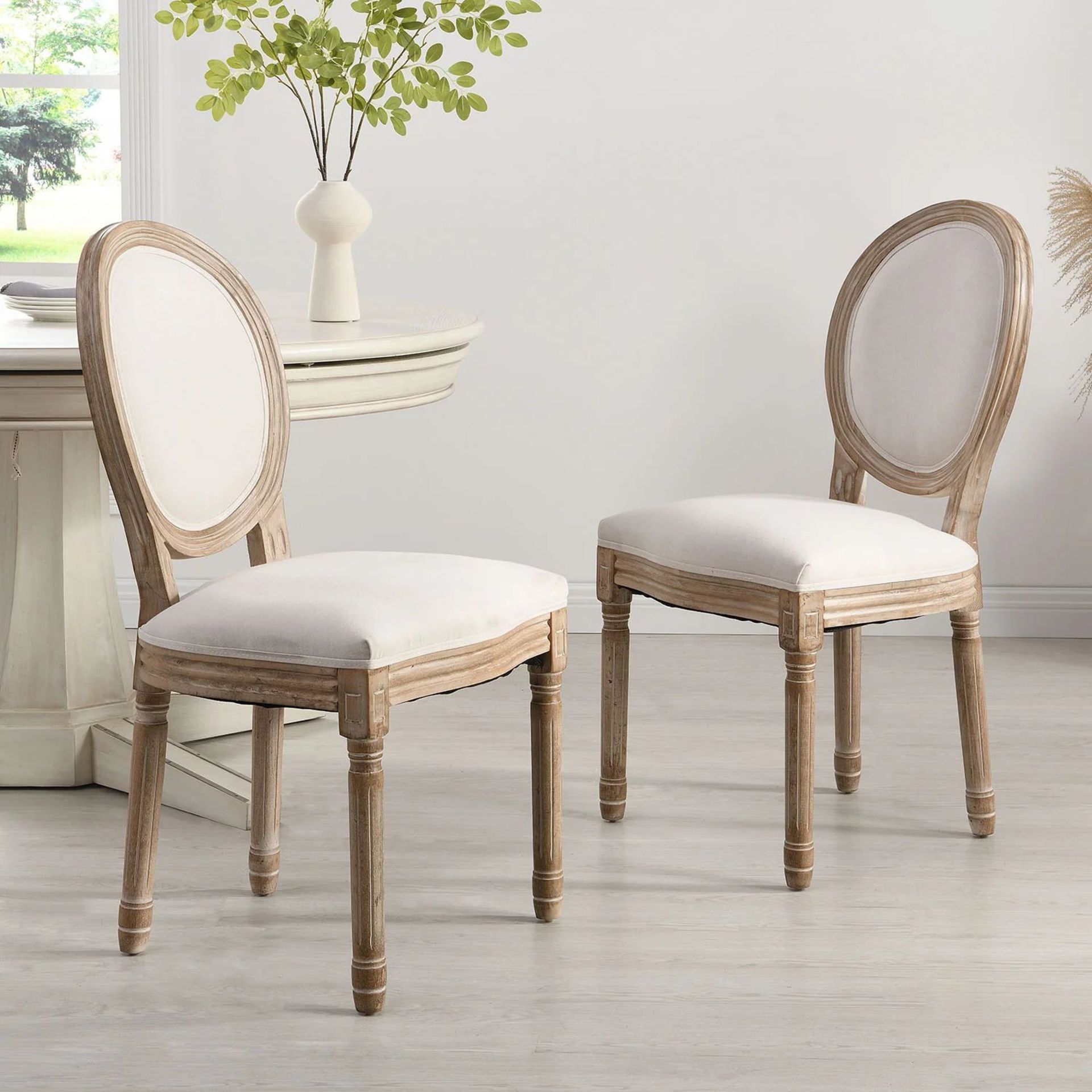 Lainston Set of 2 Classic Limewashed Wooden Dining Chairs, Beige. - BI. RRP £299.99. Inspired by