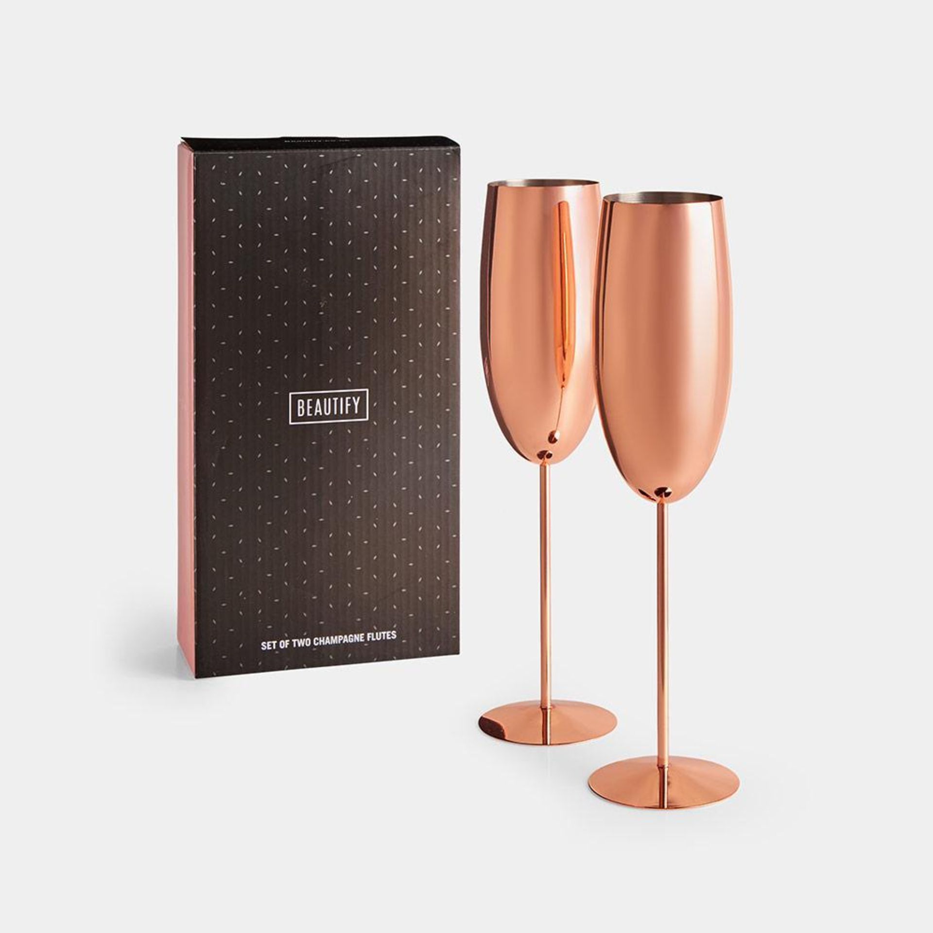 Rose Gold Champagne Flutes Make a glamorous toast with the Beautify Rose Gold Champagne Glasses.