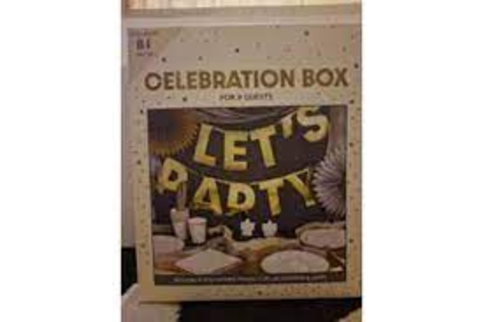 TRADE LOT 80 x NEW 81 PIECE CELEBRATION BOXES FOR 8 GUESTS. INCLUDES: PLATES, NAPKINS, STRAWS, CUPS,