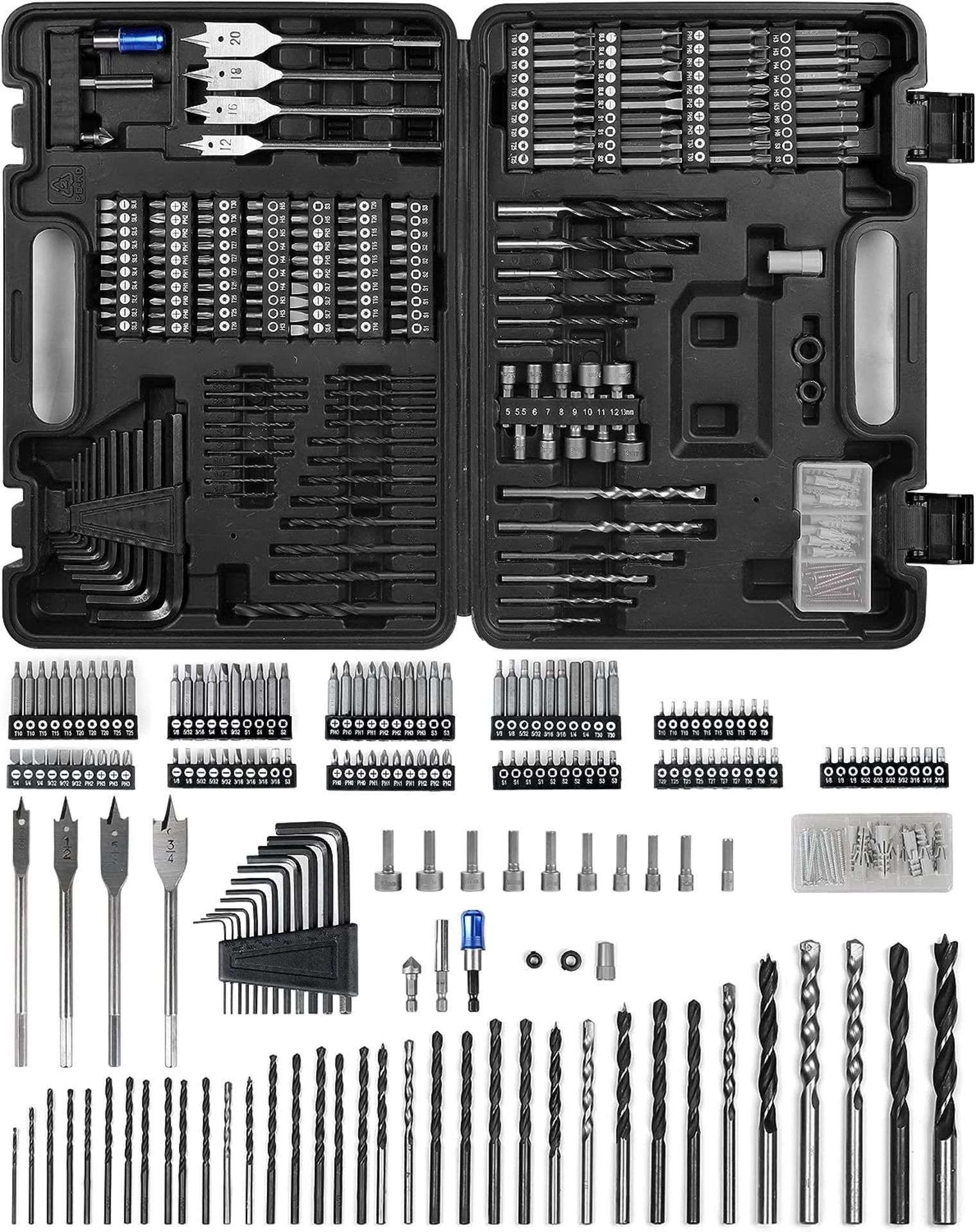 2 x NEW BOXED WESCO Drill Bit Set, 199Pcs Combination Drill Bit Sets Includes HSS Twist Drill