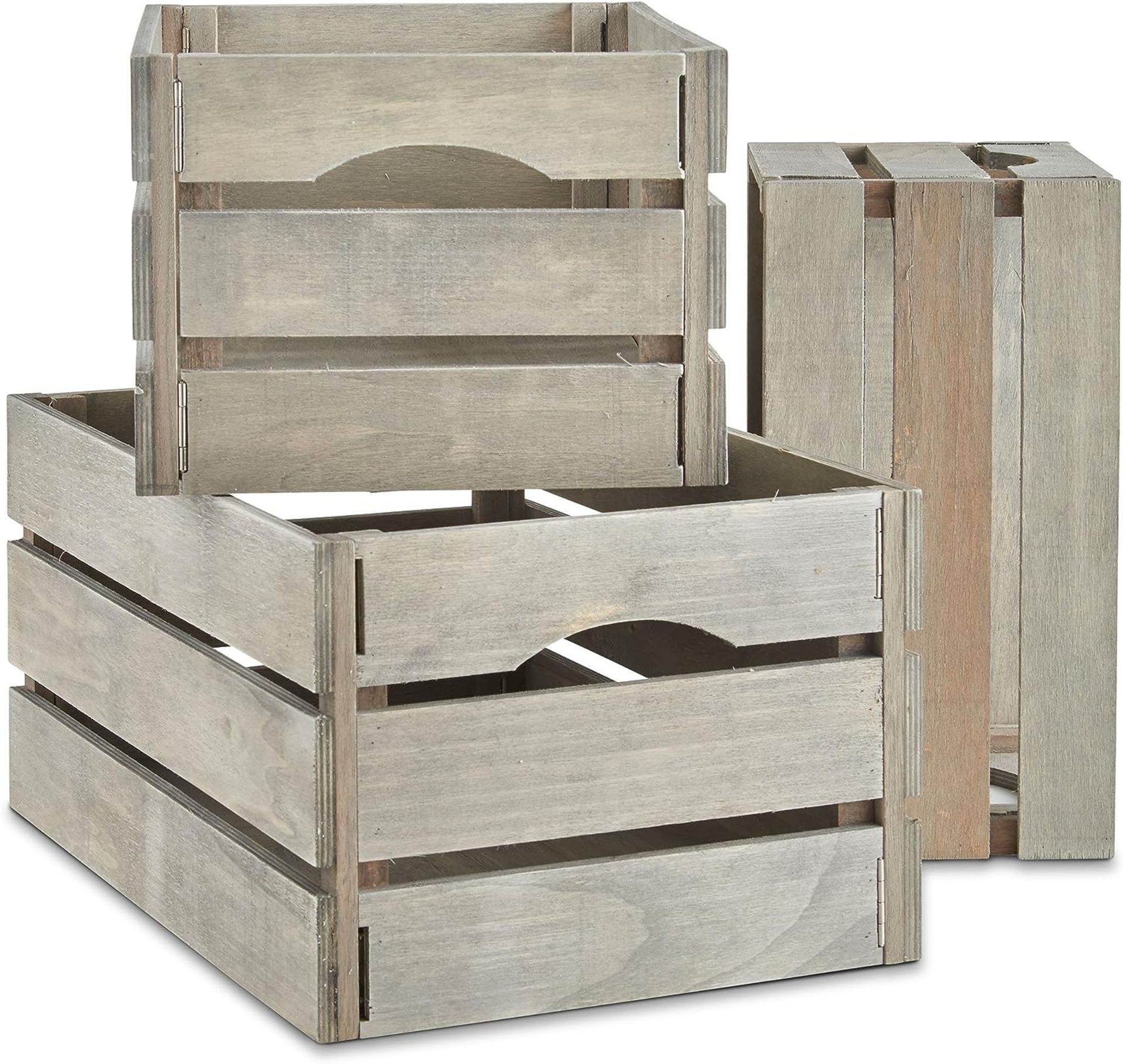 6 X BRAND NEW SETS OF 3 GREY WASHED WOODEN CRATES R2.1