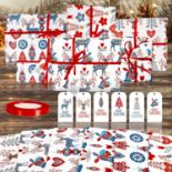 60 x Brand New 6 Folded Sheets Christmas Wrapping Paper Bundle with 9m Ribbon and 6 Name Tags,