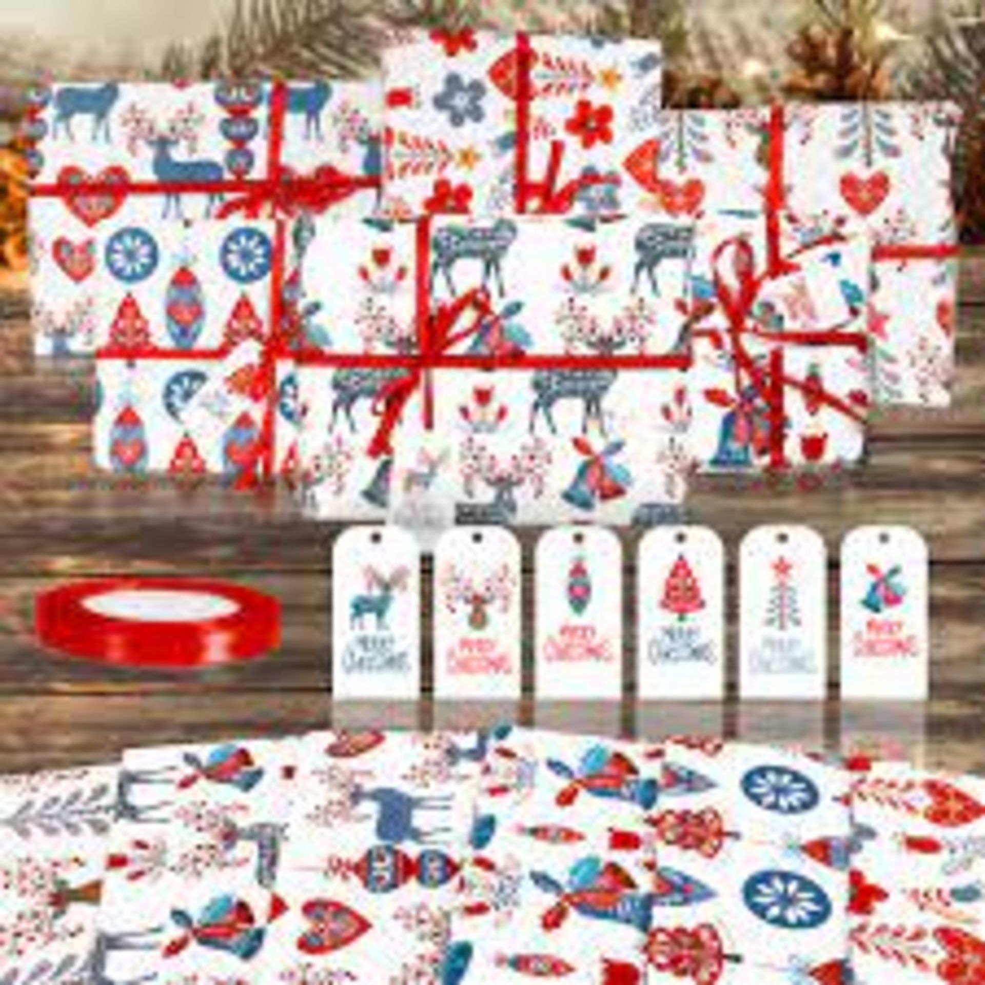 TRADE LOT 600 X BRAND NEW ASSORTED SETS OF 6 FOLDED SHEETS CHRISTMAS WRAPPING PAPER SET IN VARIOUS
