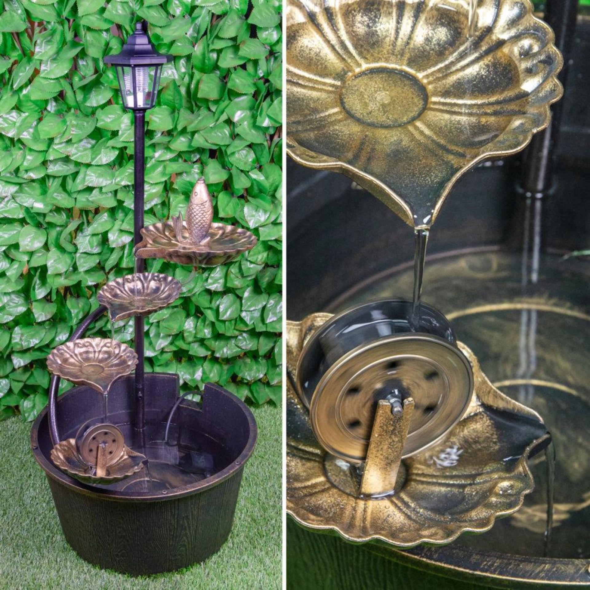 Gardenkraft Outdoor Cascading Fountain with 4 Lotus Leaves - Brown - AO. At 90cm high and 41cm in - Image 5 of 6
