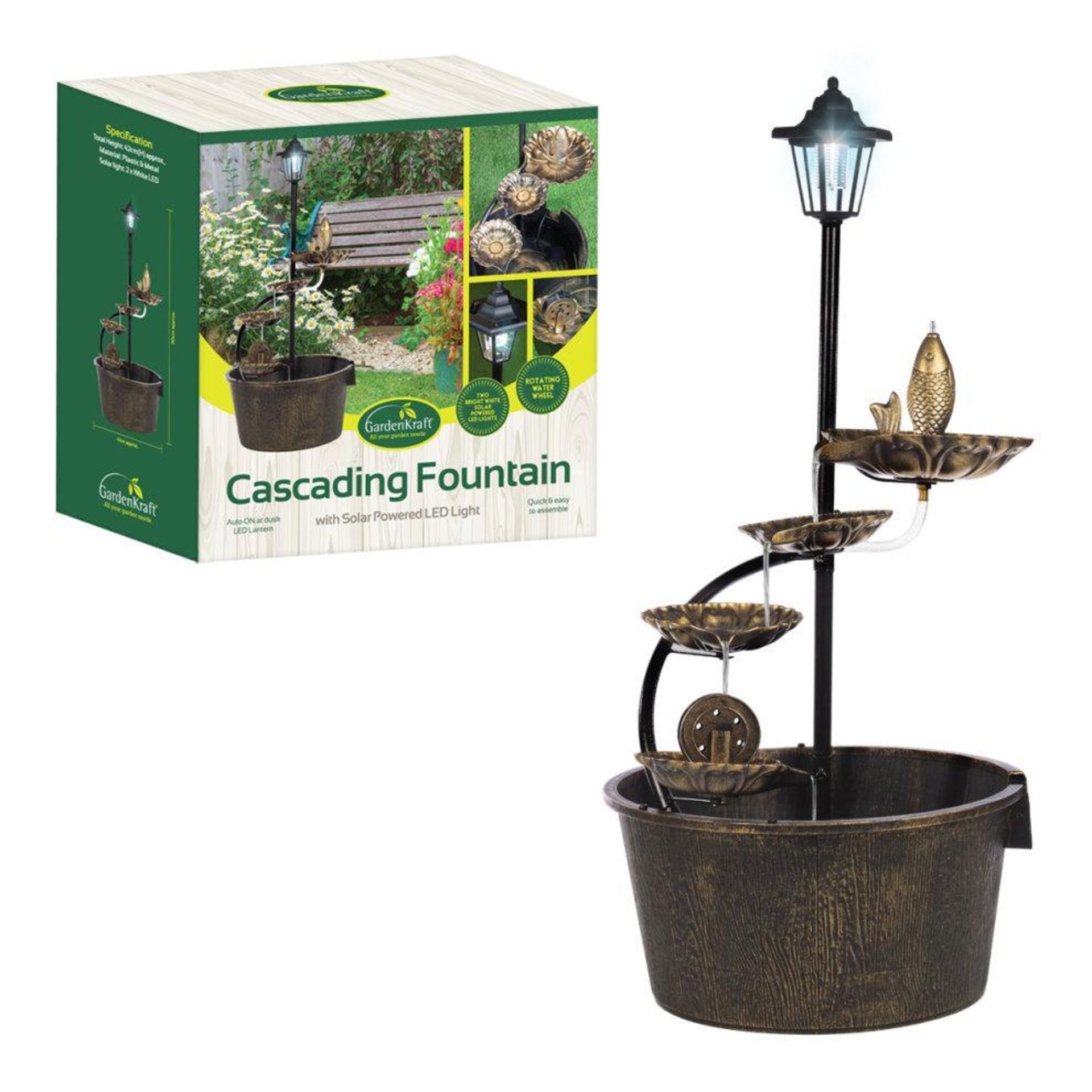 Gardenkraft Outdoor Cascading Fountain with 4 Lotus Leaves - Brown - AO. At 90cm high and 41cm in - Image 4 of 6