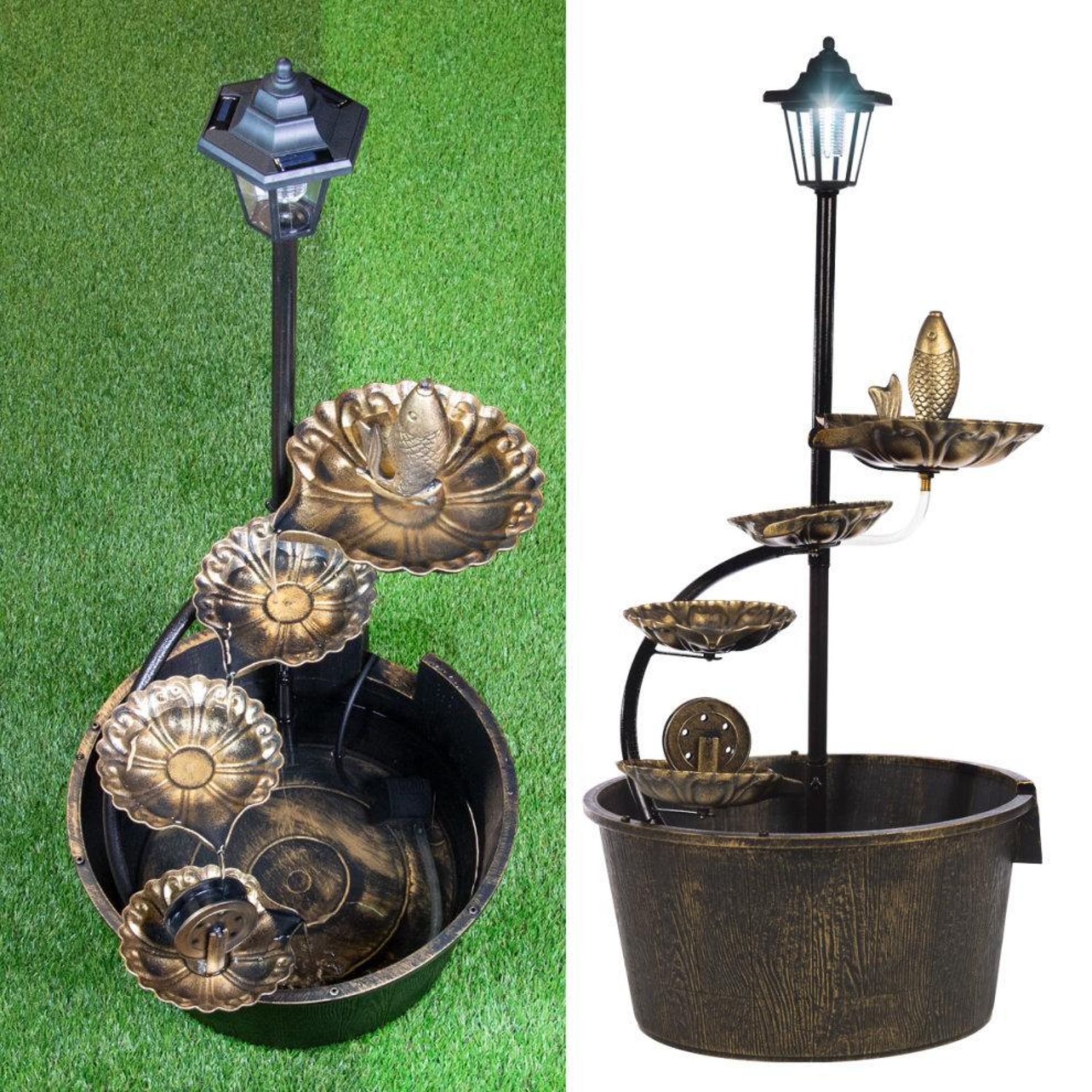 Gardenkraft Outdoor Cascading Fountain with 4 Lotus Leaves - Brown - AO. At 90cm high and 41cm in - Image 6 of 6