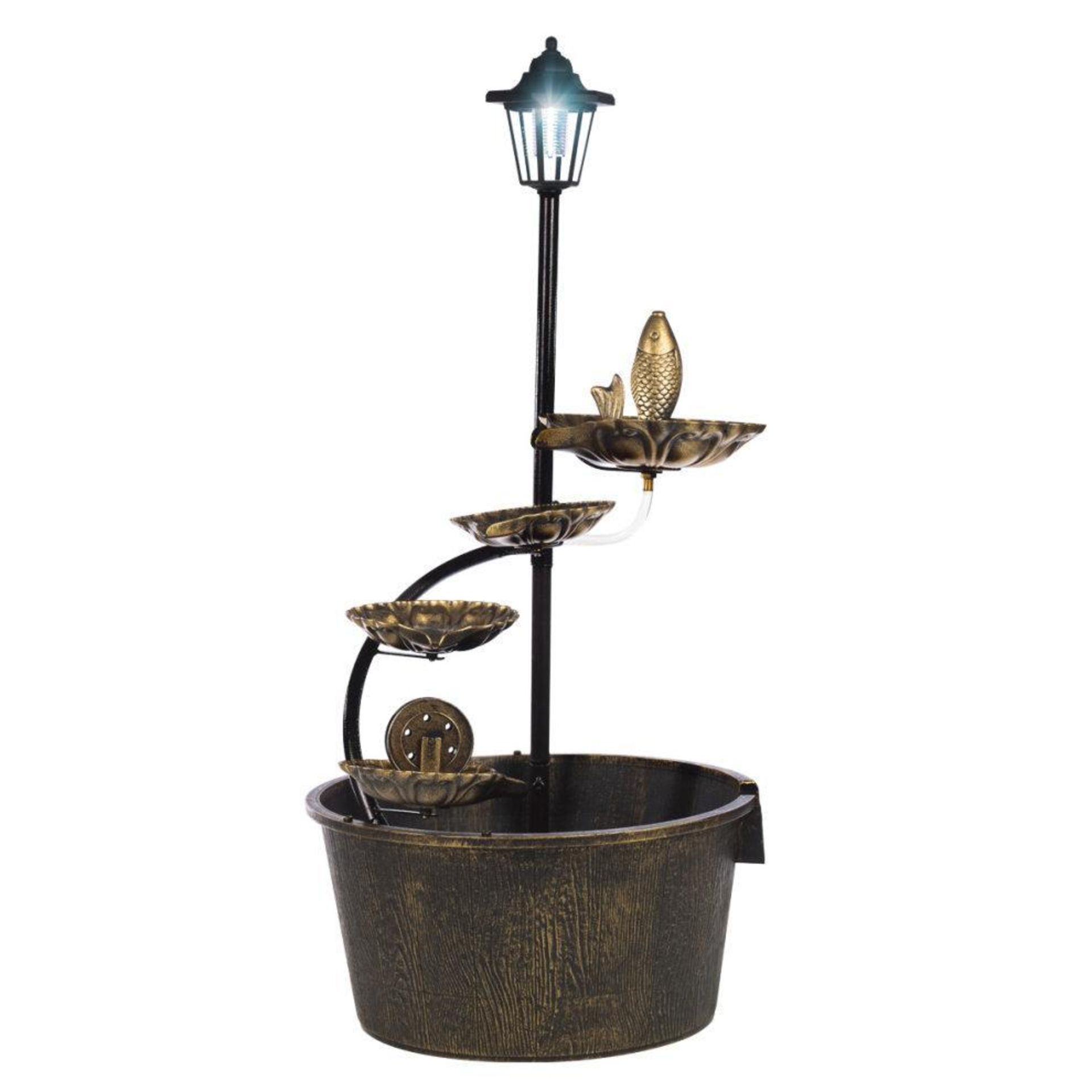 Gardenkraft Outdoor Cascading Fountain with 4 Lotus Leaves - Brown - AO. At 90cm high and 41cm in