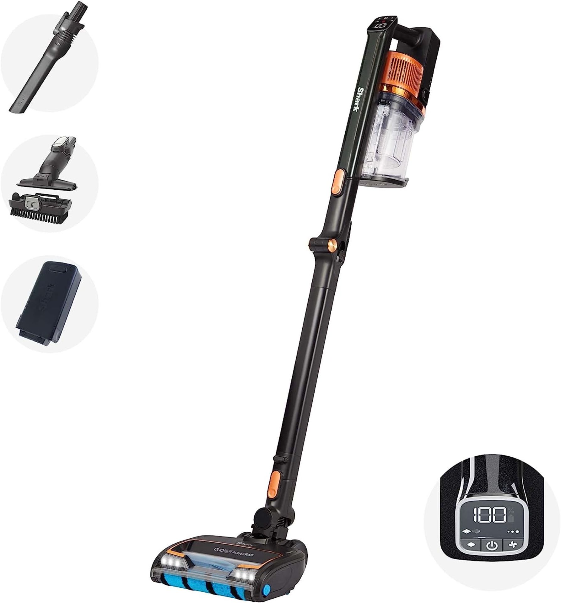 Shark Cordless Stick Vacuum Cleaner [IZ300UK] Anti Hair Wrap, PowerFins, Single Battery, Black &