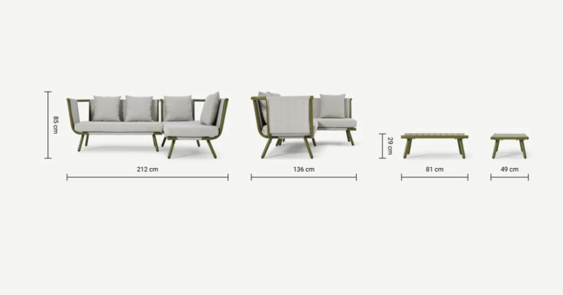 Brand New & Boxed Made.Com Amaris Garden Corner Sofa Set ( Olive ) Aluminium Frame + Textliene - Image 2 of 3