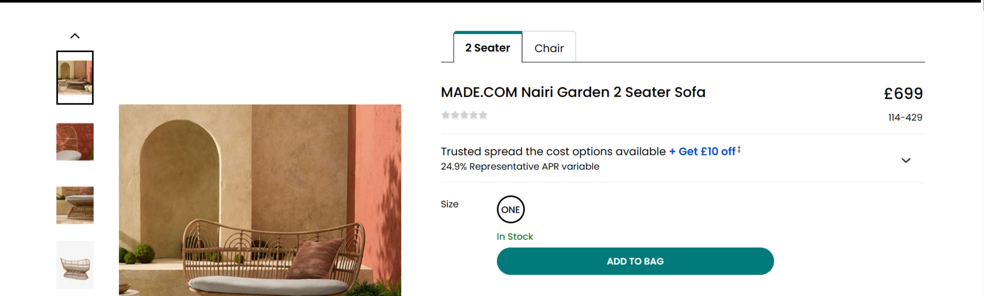 Brand New & Boxed MADE.COM Nairi Garden 2 Seater Sofa. RRP £699.00. Made from decorative natural - Image 2 of 7