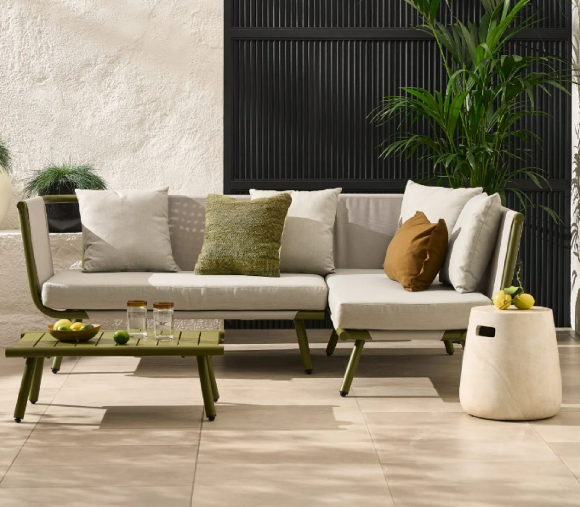Brand New & Boxed Made.Com Amaris Garden Corner Sofa Set ( Olive ) Aluminium Frame + Textliene - Image 2 of 8