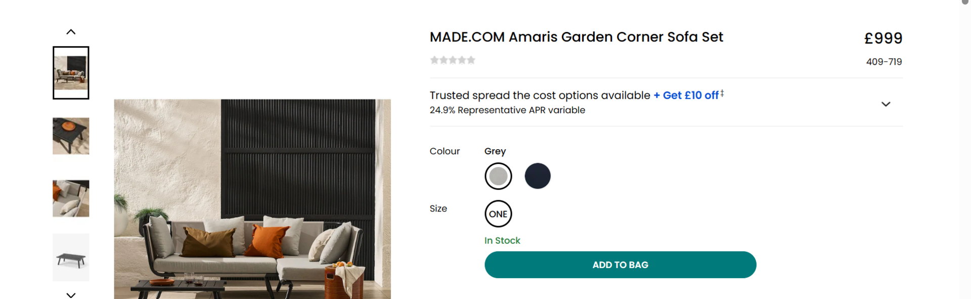 Brand New & Boxed Made.Com Amaris Garden Corner Sofa Set ( Olive ) Aluminium Frame + Textliene - Image 8 of 8