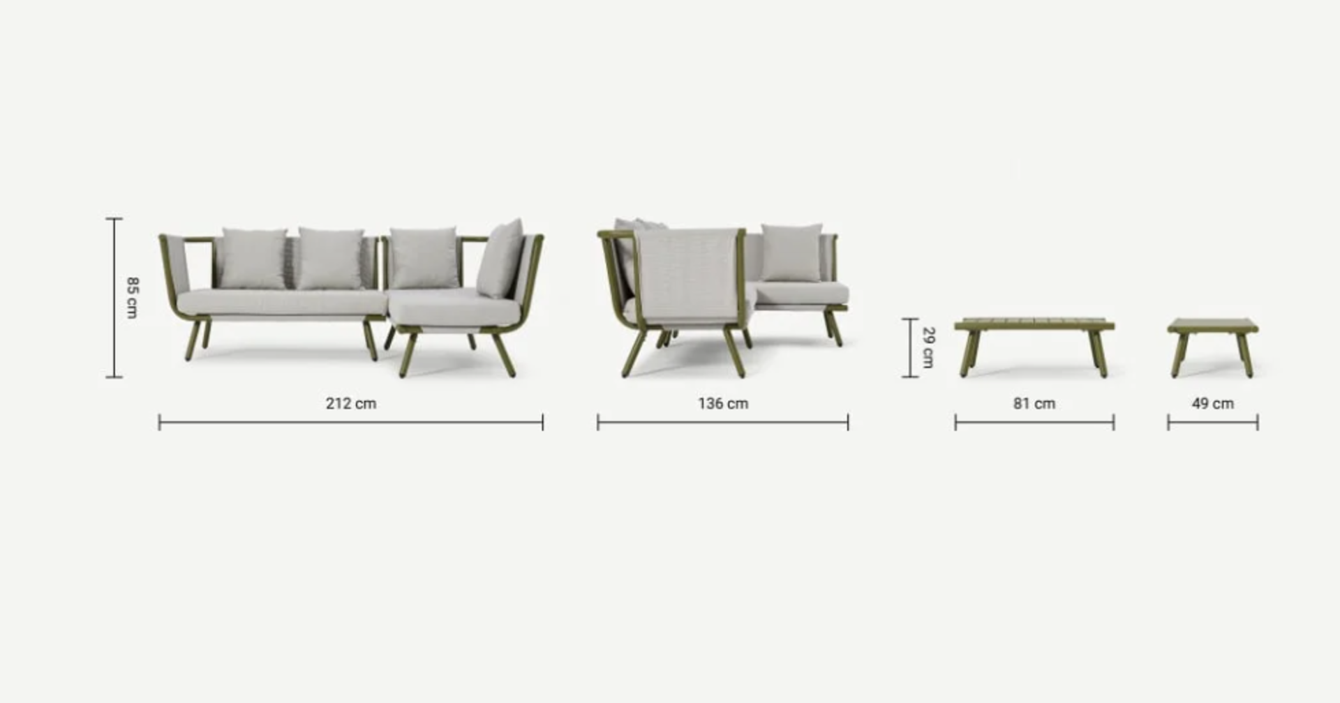 Brand New & Boxed Made.Com Amaris Garden Corner Sofa Set ( Olive ) Aluminium Frame + Textliene - Image 5 of 8