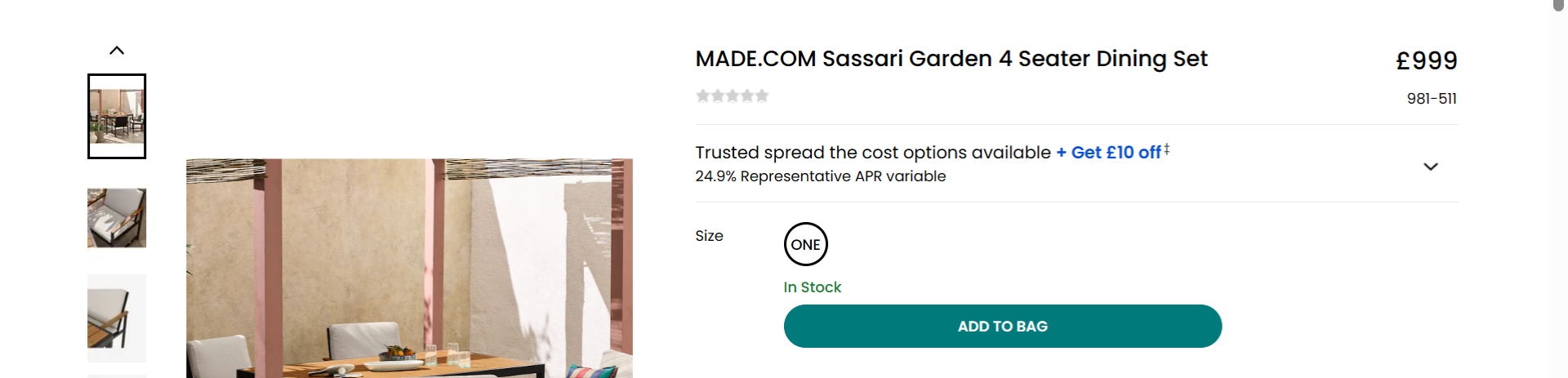 Brand New & Boxed Made.com Sassari Garden 4 Seater Dining Set Aluminium Frame + PS Wood + - Image 7 of 7