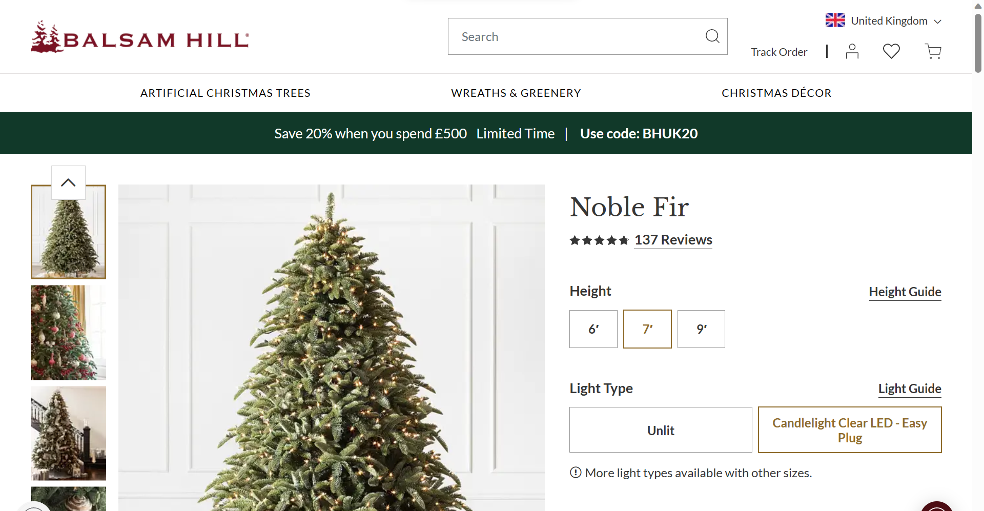 BH (The worlds leading Christmas Trees) New & Boxed Noble Fir 7ft tree with LED Clear Lights. - - Image 2 of 2