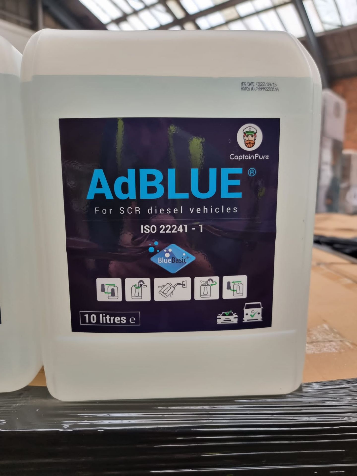 PALLET TO CONTAIN 60 x NEW SEALED 10L TUBS OF ADBLUE FOR DIESEL VEHICLES. INCLUDES NOZZLE. AdBlue is