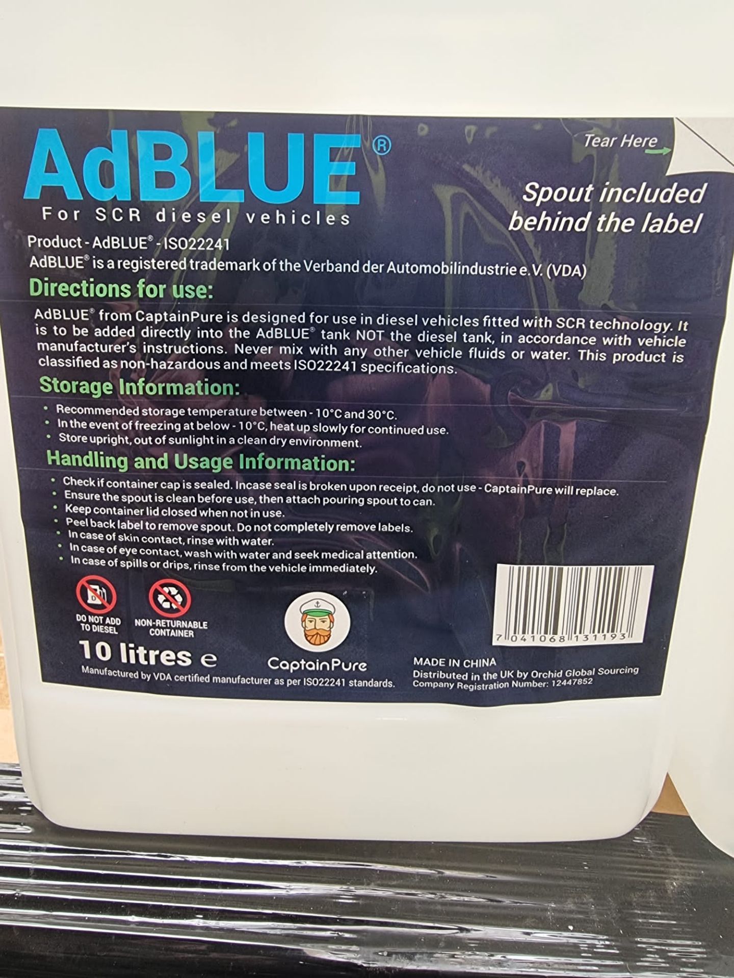 PALLET TO CONTAIN 60 x NEW SEALED 10L TUBS OF ADBLUE FOR DIESEL VEHICLES. INCLUDES NOZZLE. AdBlue is - Image 3 of 4