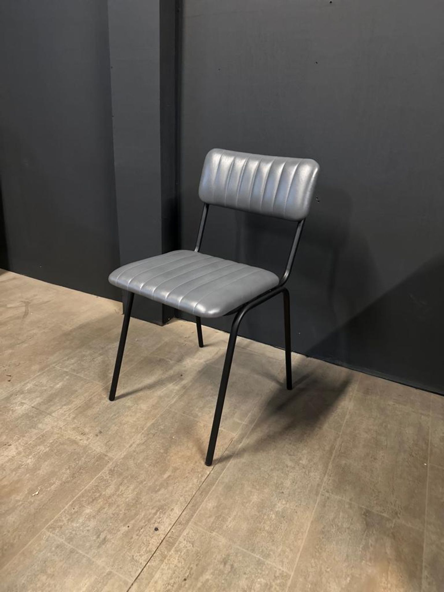 PAIR OF NEW BOXED INDUSTRIAL VINTAGE STYLE DINING CHAIRS WITH RIBBED LEATHER IN GREY - Image 2 of 2