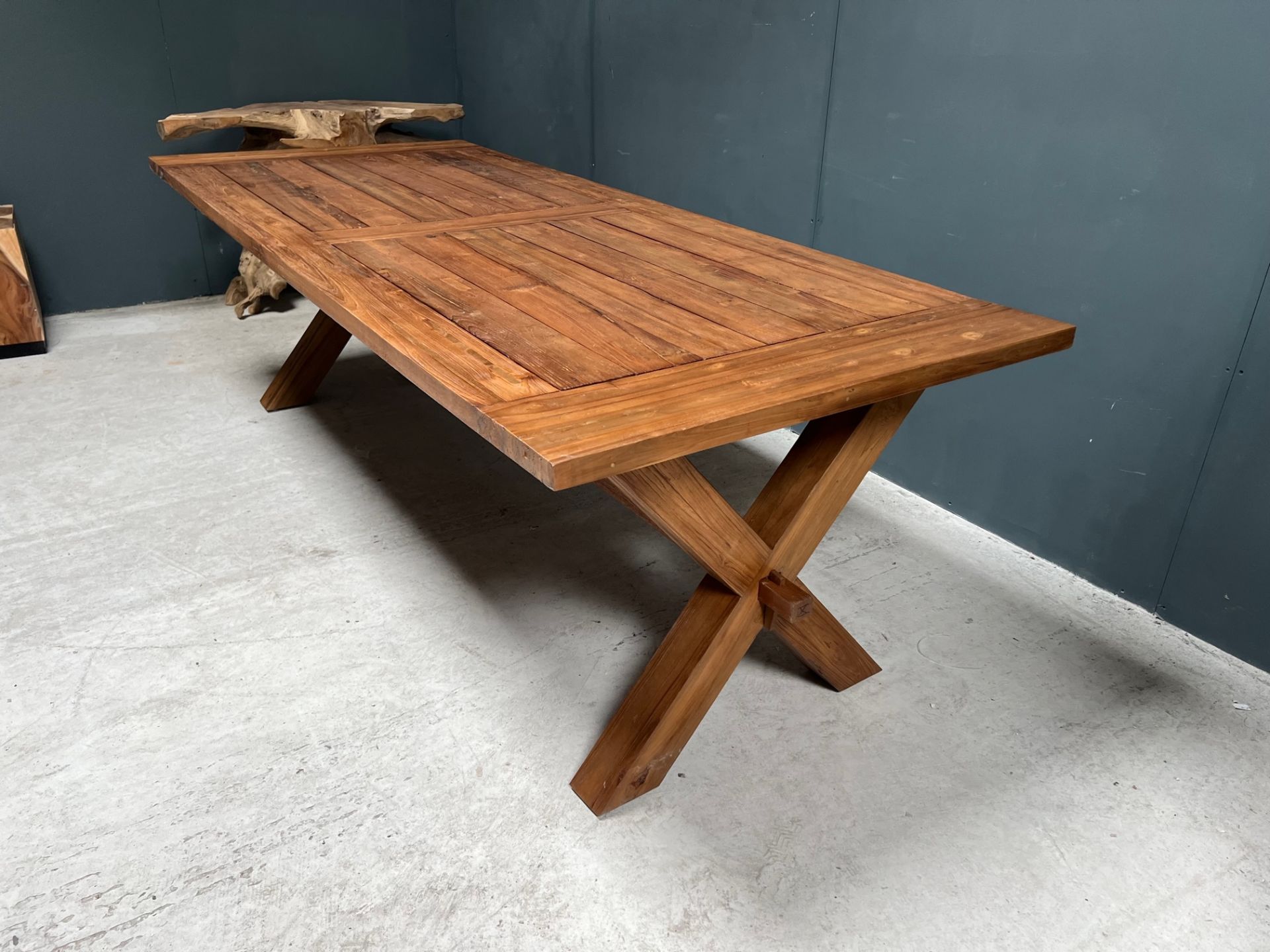 NEW PACKAGED HUGE 240CM RECYCLED TEAK DINING TABLE (APPROX 240CM LONG X 76CM TALL X 100CM WIDE) - Image 13 of 13