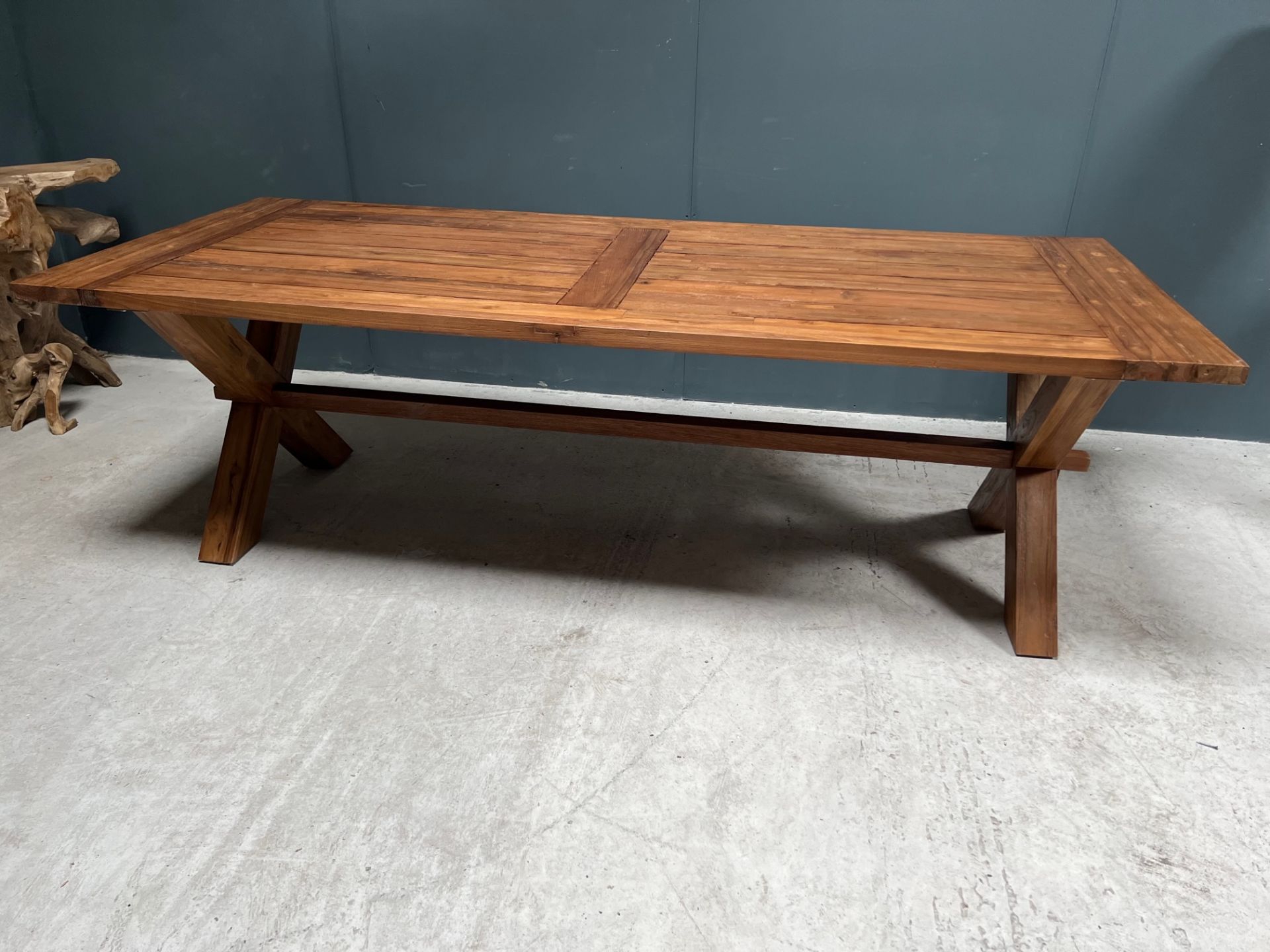 NEW PACKAGED HUGE 240CM RECYCLED TEAK DINING TABLE (APPROX 240CM LONG X 76CM TALL X 100CM WIDE) - Image 12 of 13