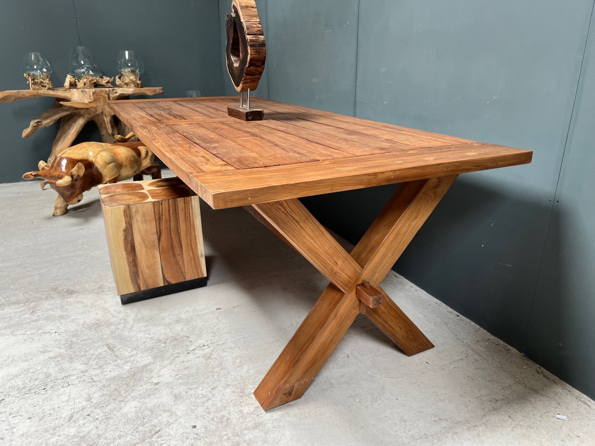 NEW PACKAGED HUGE 240CM RECYCLED TEAK DINING TABLE (APPROX 240CM LONG X 76CM TALL X 100CM WIDE) - Image 3 of 13