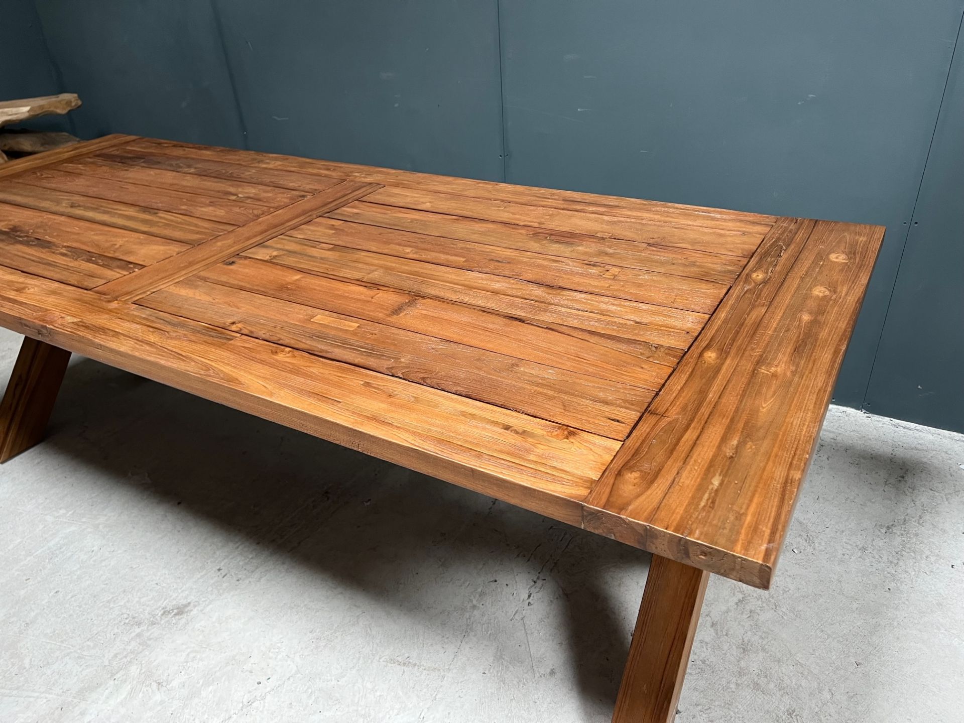 NEW PACKAGED HUGE 240CM RECYCLED TEAK DINING TABLE (APPROX 240CM LONG X 76CM TALL X 100CM WIDE) - Image 5 of 13