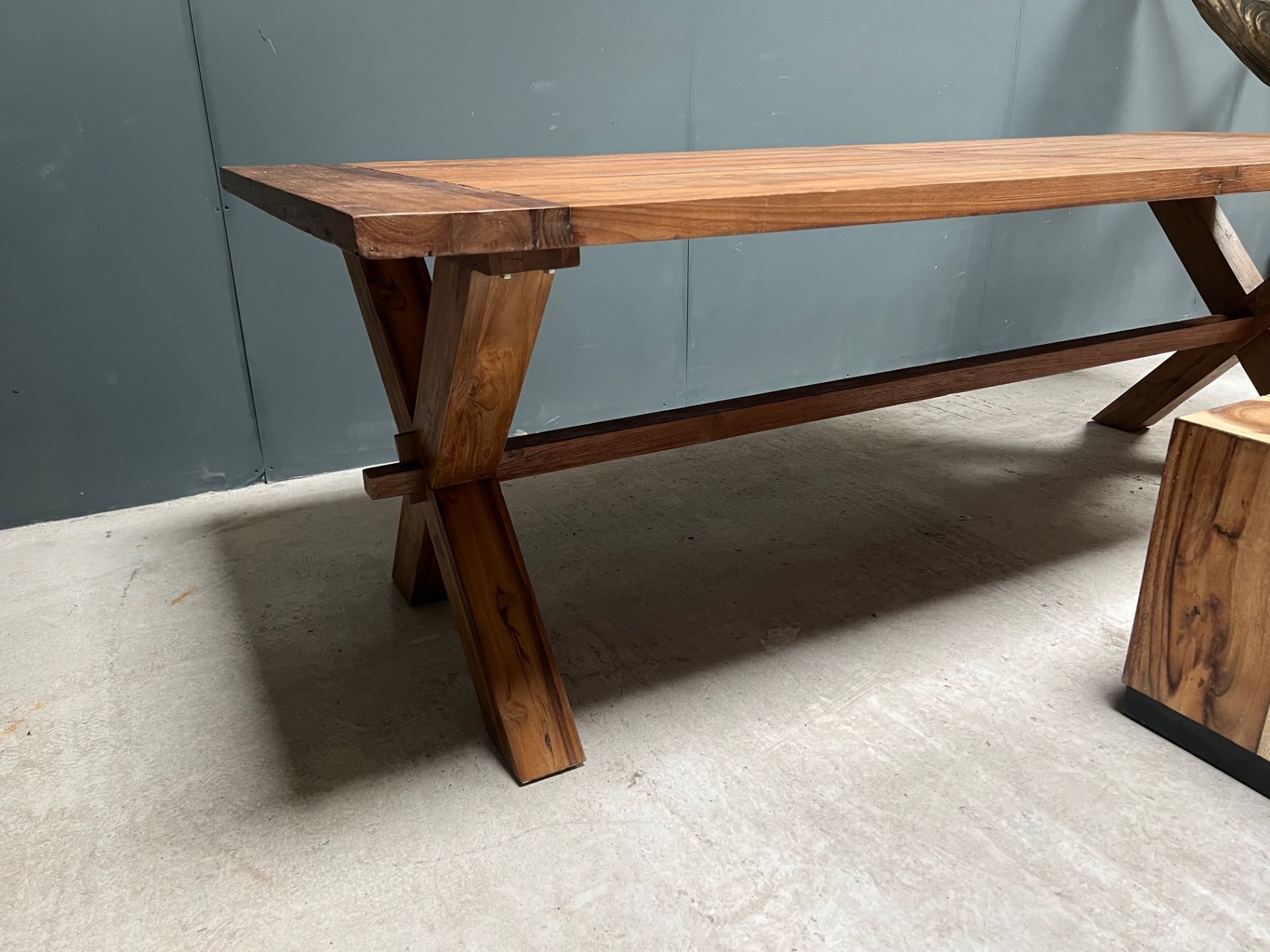 NEW PACKAGED HUGE 240CM RECYCLED TEAK DINING TABLE (APPROX 240CM LONG X 76CM TALL X 100CM WIDE) - Image 7 of 13