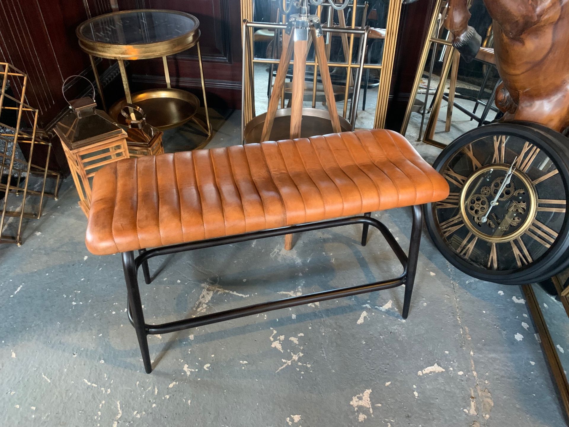 LARGE BOXED METAL FRAMED RIBBED BENCH