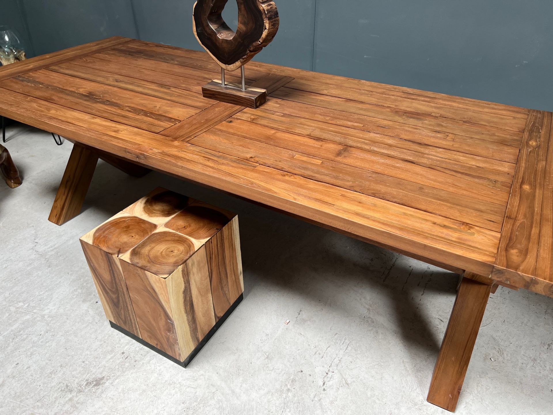 NEW PACKAGED HUGE 240CM RECYCLED TEAK DINING TABLE (APPROX 240CM LONG X 76CM TALL X 100CM WIDE) - Image 2 of 13