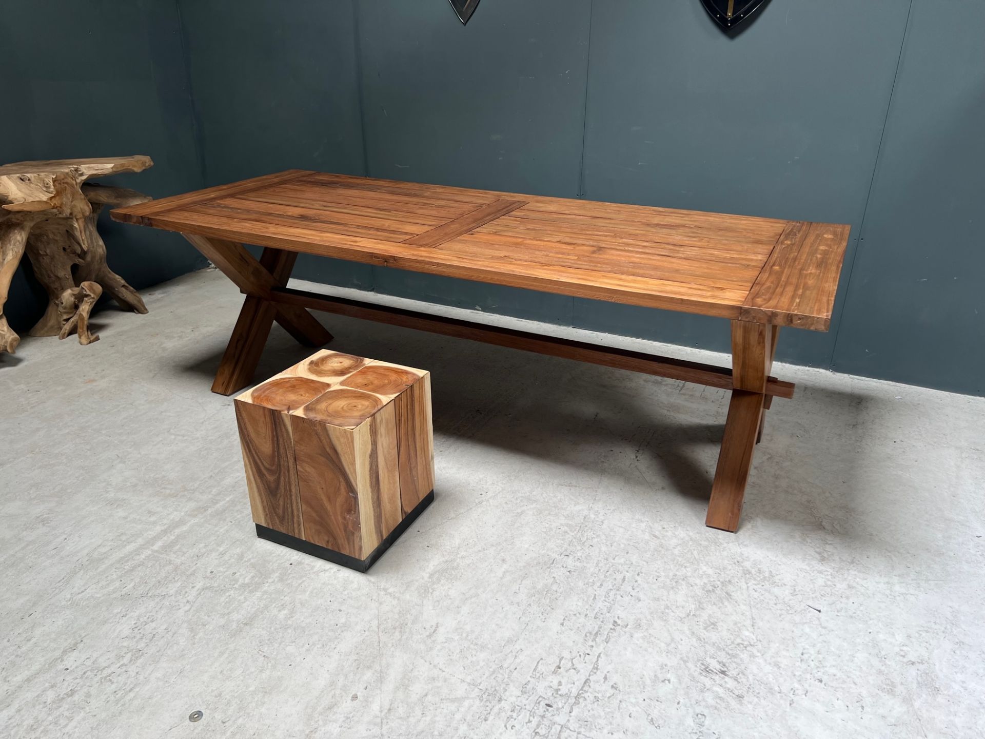 NEW PACKAGED HUGE 240CM RECYCLED TEAK DINING TABLE (APPROX 240CM LONG X 76CM TALL X 100CM WIDE) - Image 10 of 13