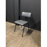 PAIR OF NEW BOXED INDUSTRIAL VINTAGE STYLE DINING CHAIRS WITH RIBBED LEATHER IN GREY