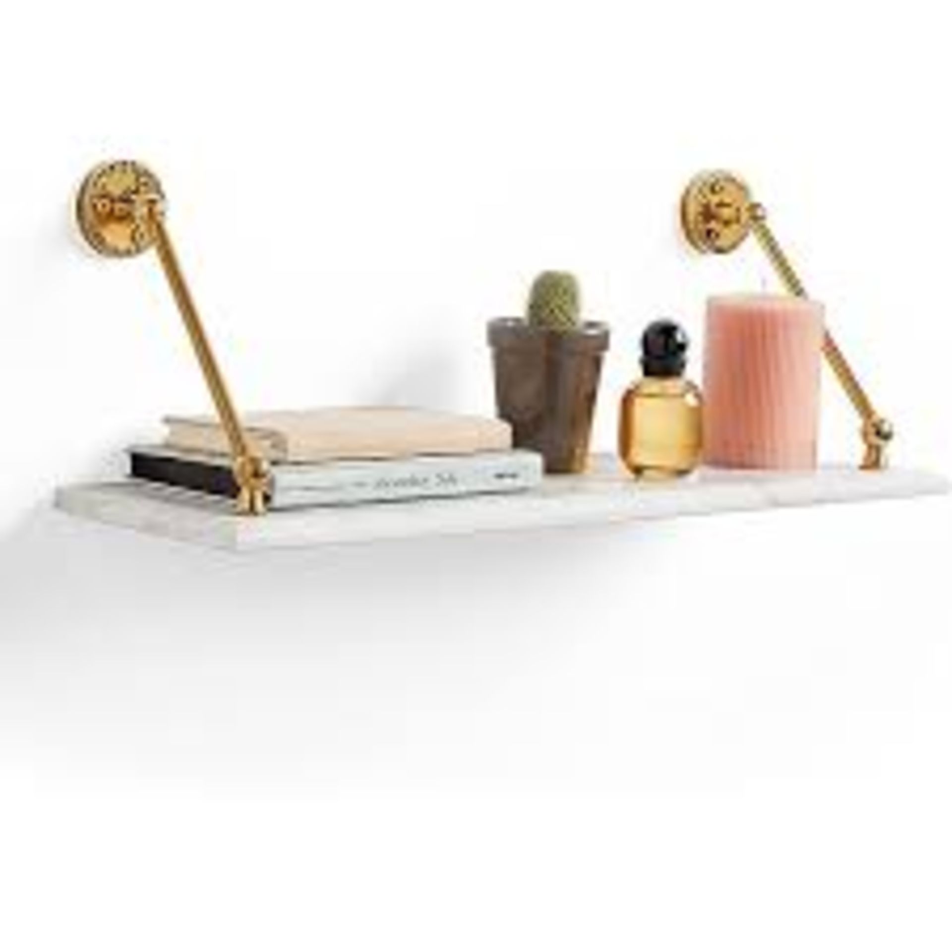 BTFY Marble Floating Shelf | White Hanging Display Shelving w/ Gold Brackets Lux - BI.