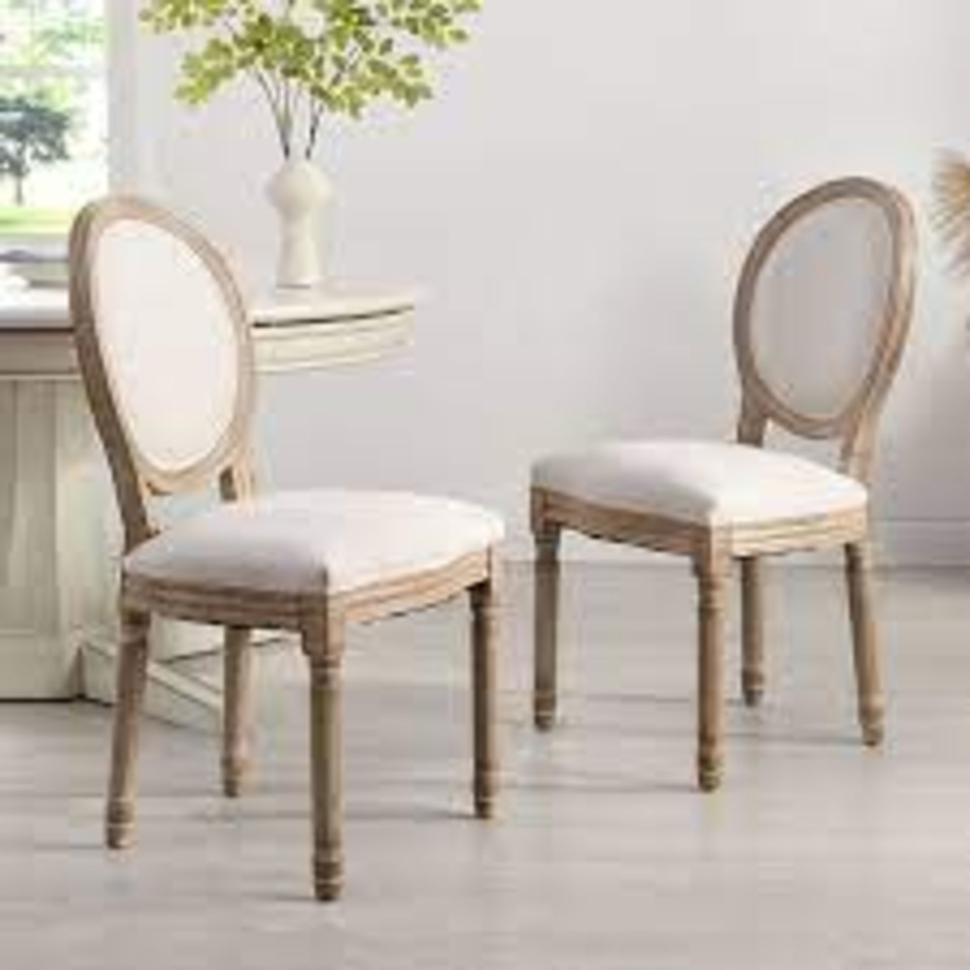 Lainston Set of 2 Classic Limewashed Wooden Dining Chairs, Beige - SR4
