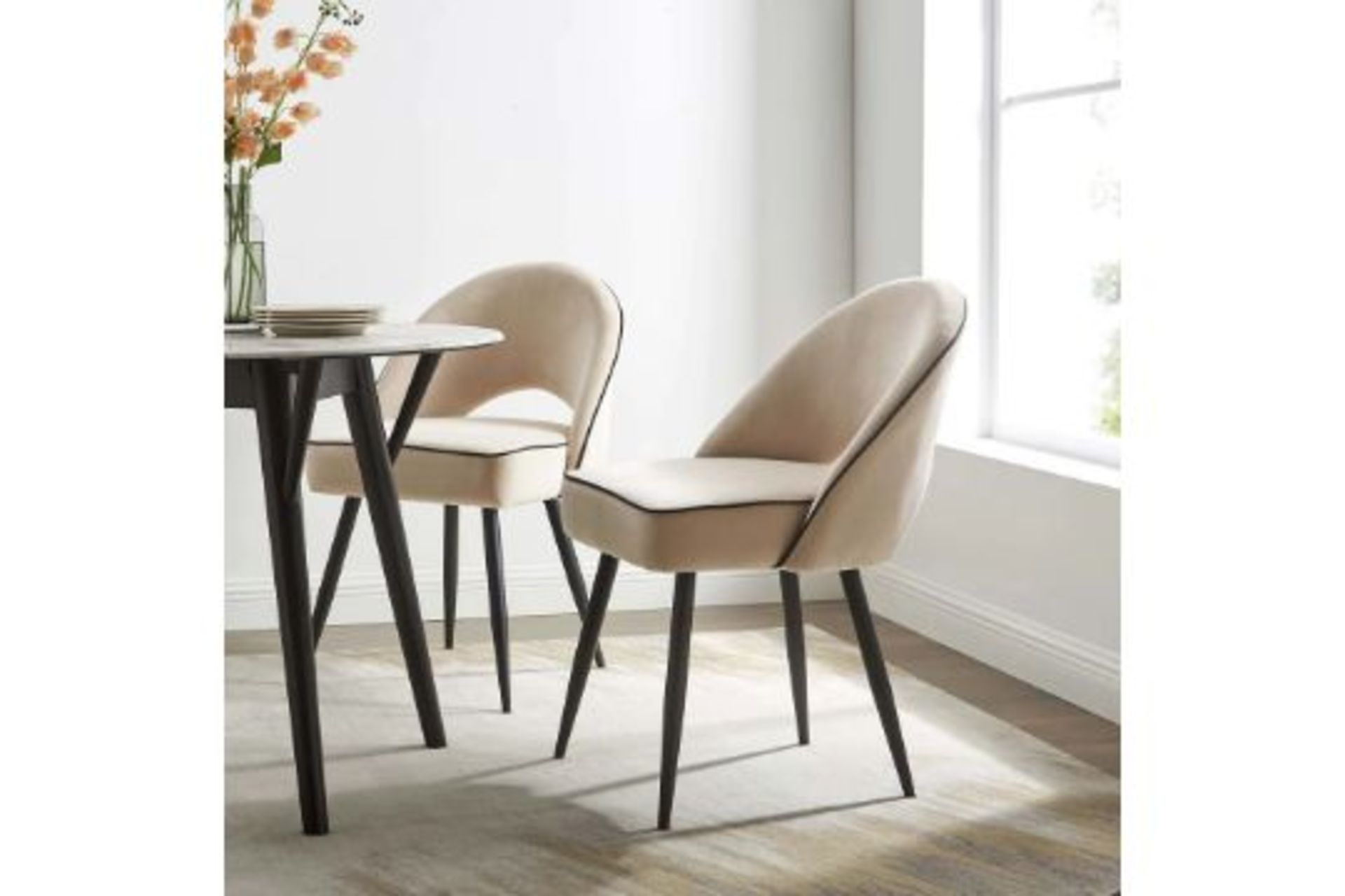 Oakley Champagne Velvet Upholstered Dining Chair with Contrast Piping. - SR4. RRP £239.99. *1