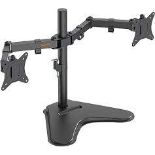 Dual Arm Desk Mount with Stand - PW. Constructed from high grade steel and aluminium, this dual