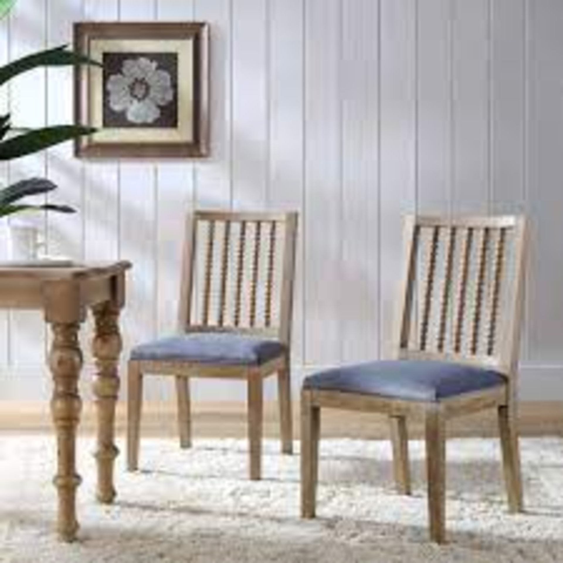 Hemingford Set of 2 Blue Grey Velvet Bobbin Spindle Dining Chair. - SR5. RRP £319.99. Inspired by - Image 2 of 2