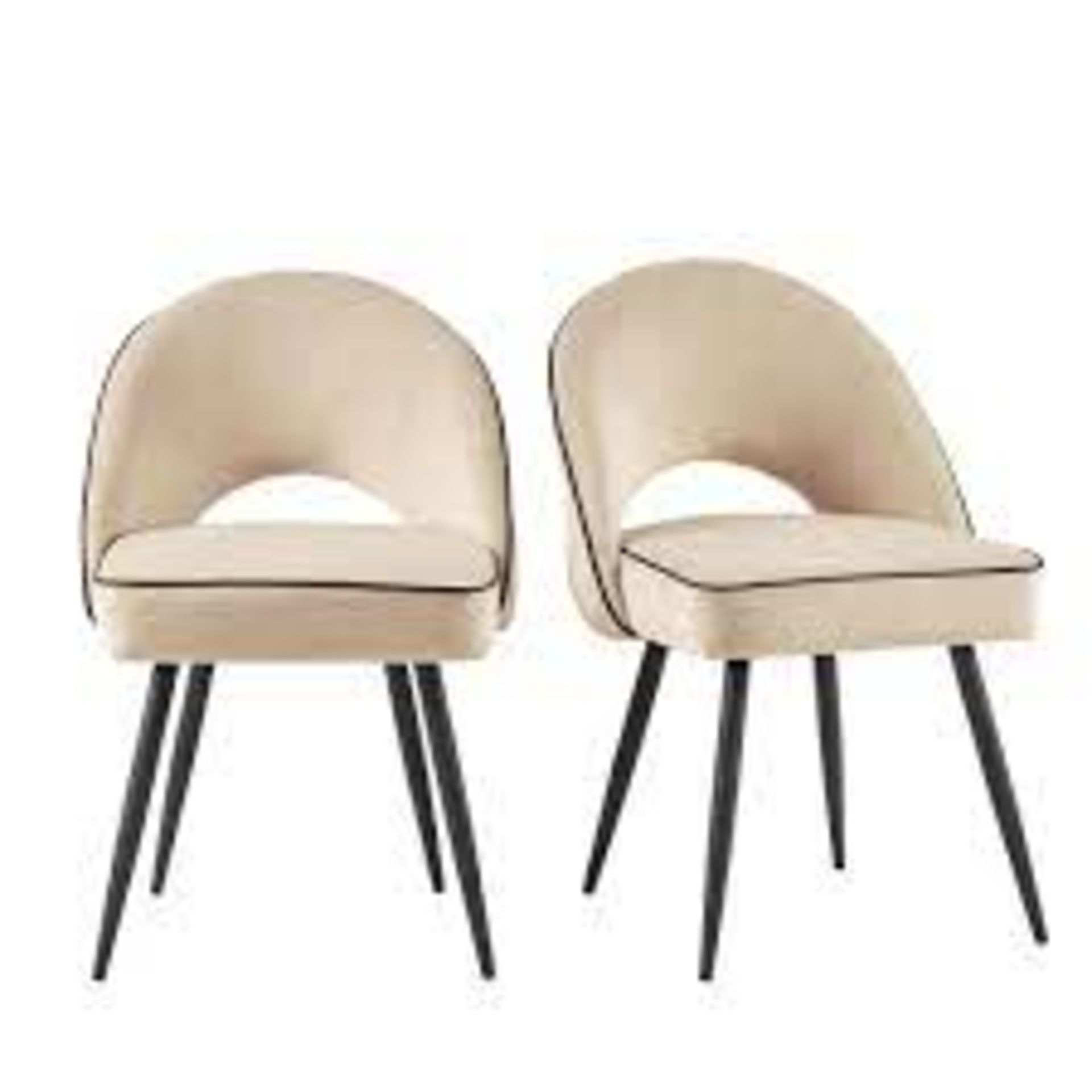 Oakley Set of 2 Champagne Velvet Upholstered Dining Chairs with Contrast Piping. - SR5. RRP £259.99. - Image 2 of 2