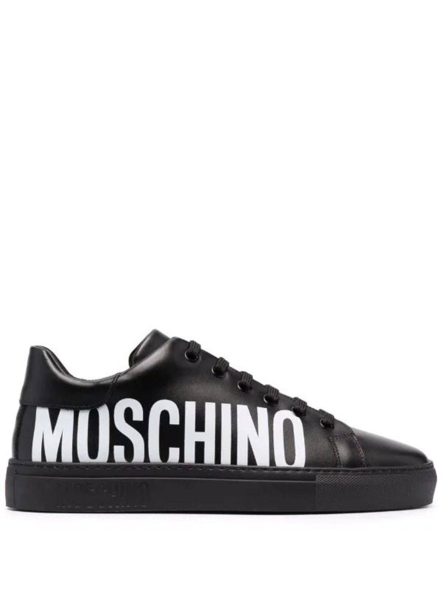 NEW & BOXED MOSCHINO Logo-Printed Lace-Up Sneaker. BLACK. SIZE 43. RRP £215. (OFC).